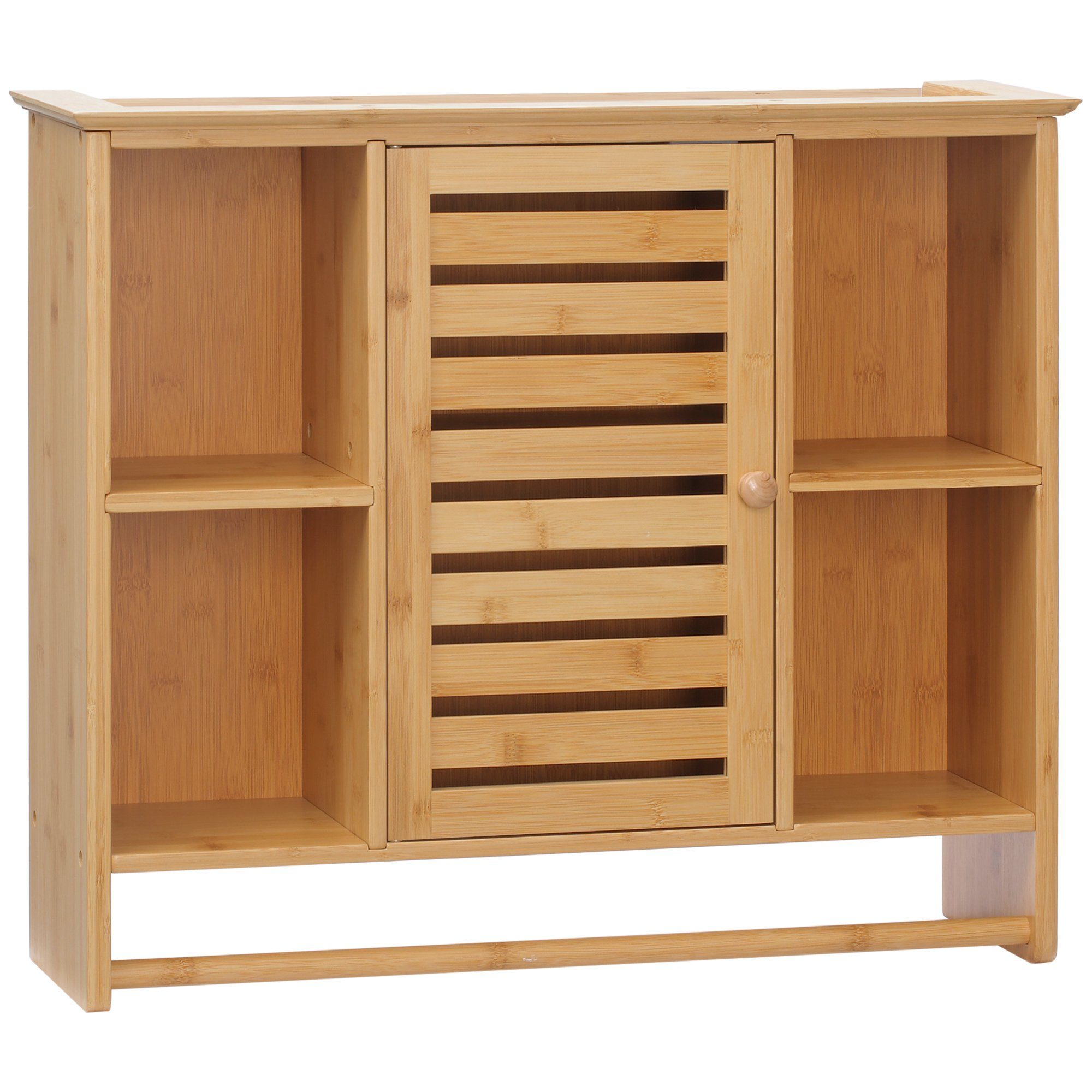 Kleankin Badkommode aus Bambus, 4 Regale, 1 Schrank, Lamellentüren, 65