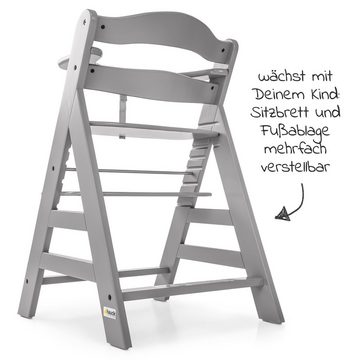 Hauck Hochstuhl Alpha Plus Grau (1 St), Mitwachsender Holz Baby Kinderhochstuhl mit Sitzauflage - verstellbar
