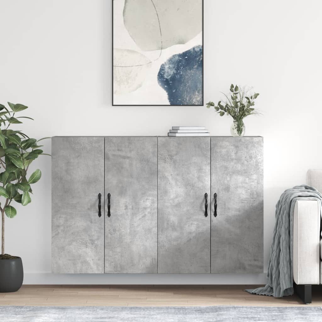 furnicato Wandhängeschrank Wandschrank Betongrau 69,5 x 34 x 90 cm mit reichlich Stauraum, 2-tlg., Stabiler Hängeschrank mit viel Stauraum als Sideboard-Aufsatz nutzbar