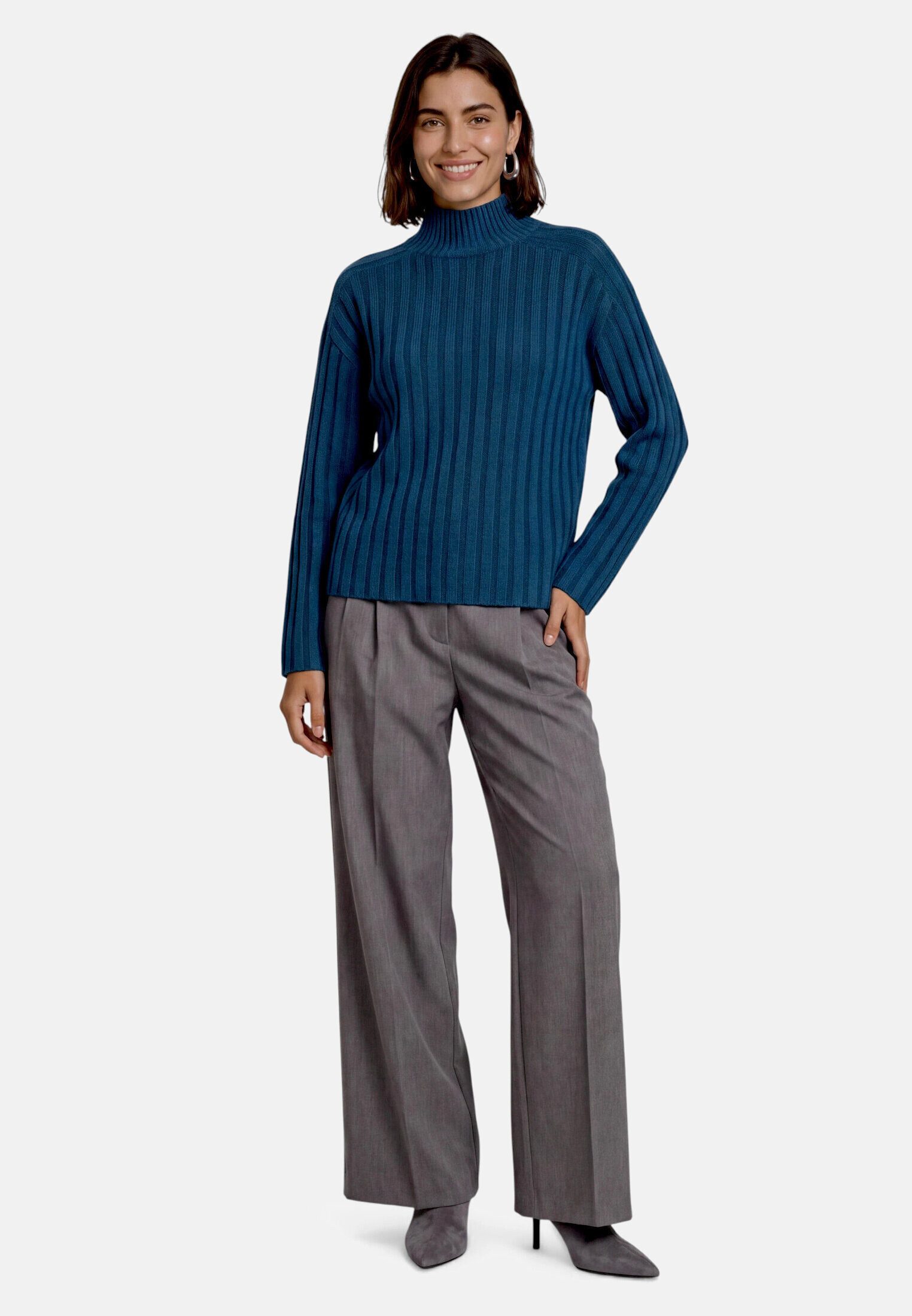 Zero Strickpullover Damen mit Stehkragen (1-tlg) Gerippt