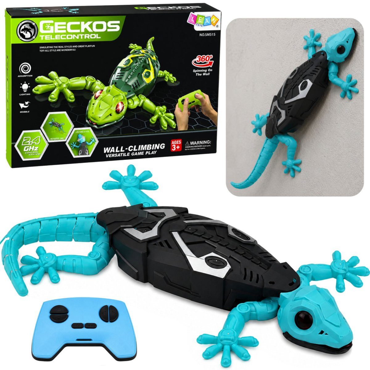 Wisam Robotertier RC Gecko-Eidechse, wandkletternd, 360°, Blau