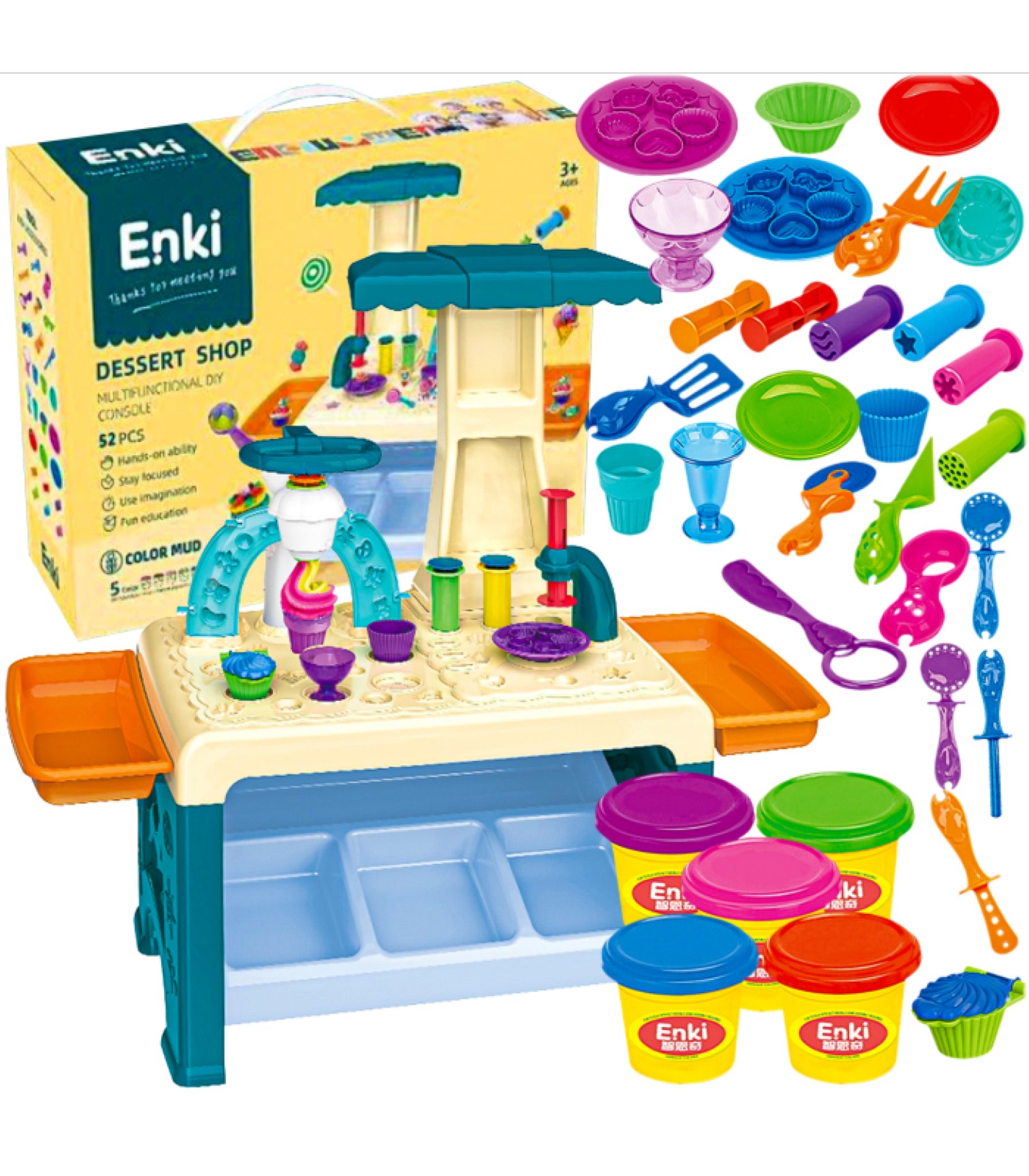 LA CUTE Knete 2-in-1 Spielset Süßwarenladen & Küche – 52-teiliges Kinder-Set (Interaktives Kaufladen- und Küchenset für Kinder ab 3 Jahren, 52-tlg., 52-teiliges 2-in-1 Spielset für kreativen Rollenspielspaß), 2-in-1 Spielset – wandelbar von Süßwarenladen zur Mini-Küche