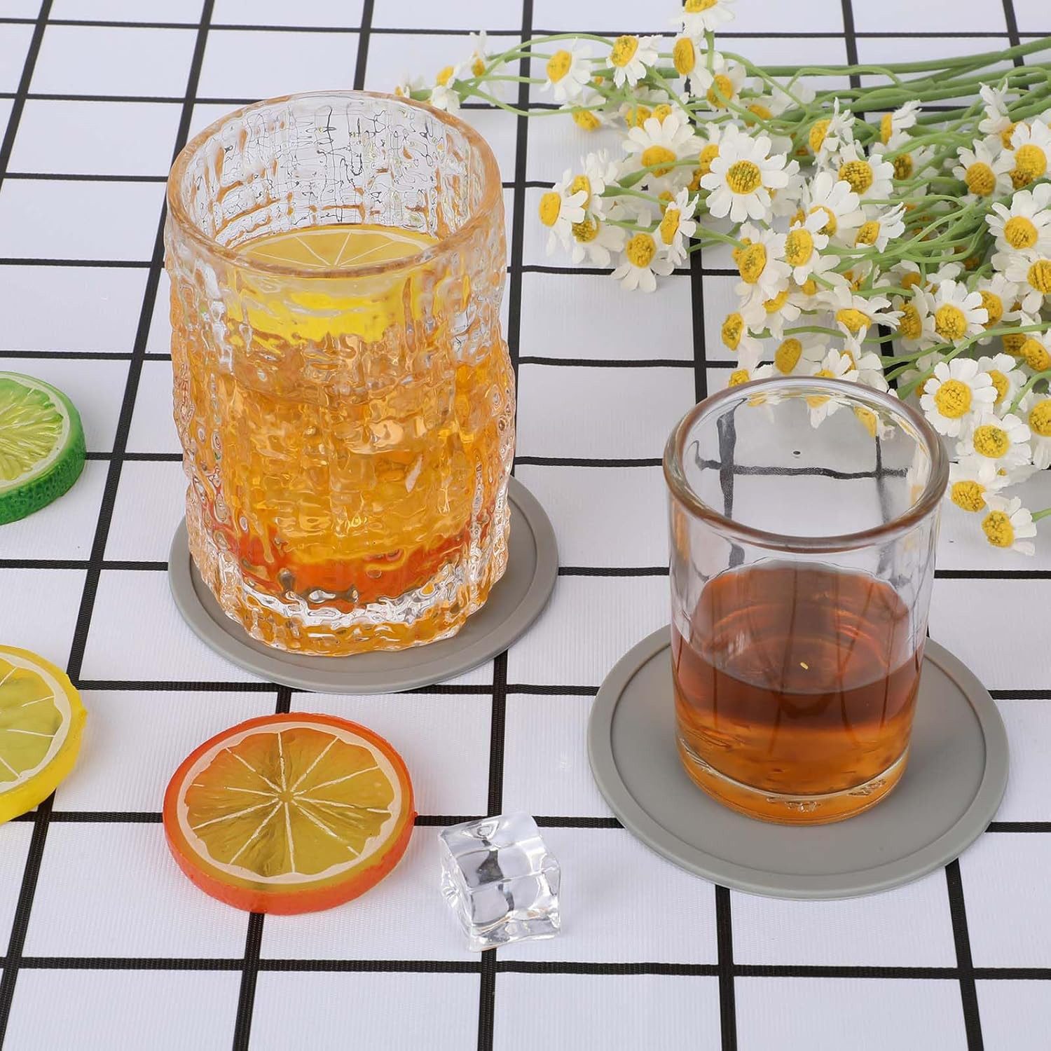 REDOM Getränkeuntersetzer Silikon Untersetzer Set 12-teilig mit Edelstahlständer, Durchmesser 10 cm aus Silikon Rutschfest Hitzebeständig, 12-tlg., Spülmaschinenfest für Getränke Glas Tassen Bar usw