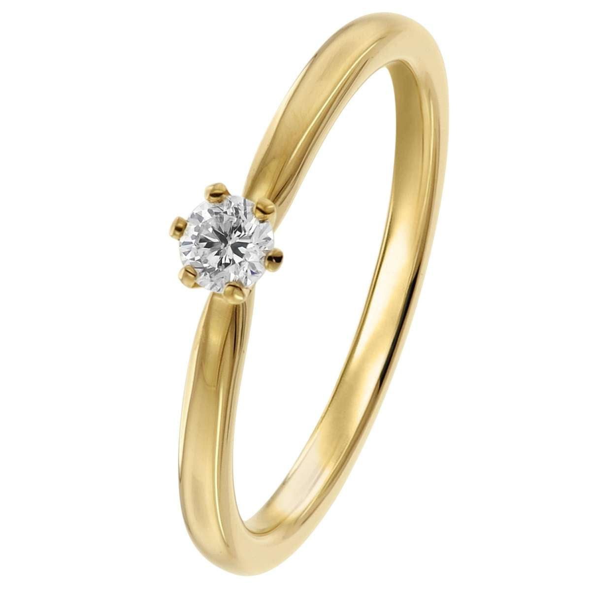 trendor Solitärring 26932.015GG, Diamantring Gelbgold 585/14 Kt. Brillantring 0,15 ct