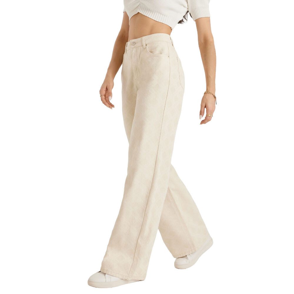 Ital-Design Weite Jeans Damen Wide-Leg Hose High Waist Elegant Casual (91767274) Used-Look High Waist Jeans in Beige