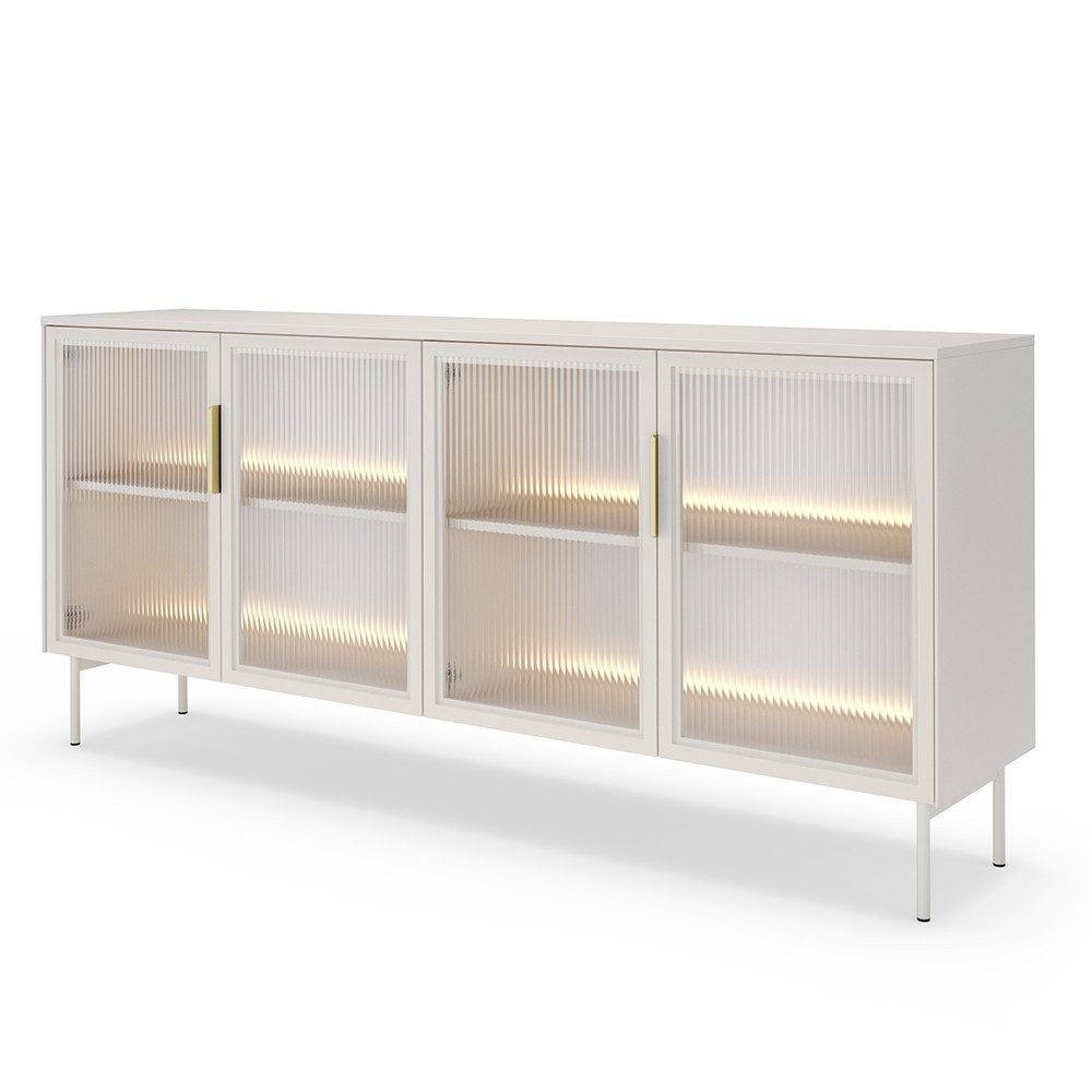 Lomadox Kommode LEXINGTON-167, kaschmir, 181,4 cm, 4 Glastüren, Stauraum, LED-Beleuchtung