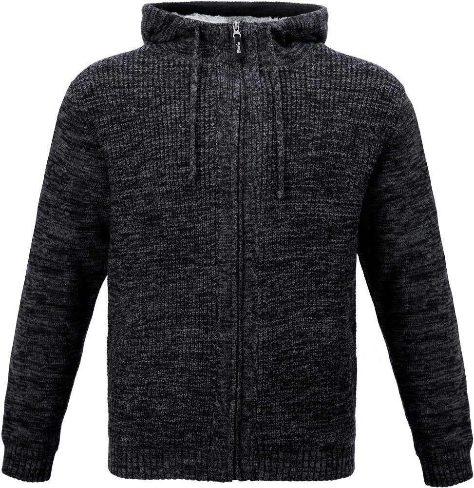 JOB Strickjacke Hoodie-Strickjacke mit Fellfutter schieferschwarz mit Fellfutter