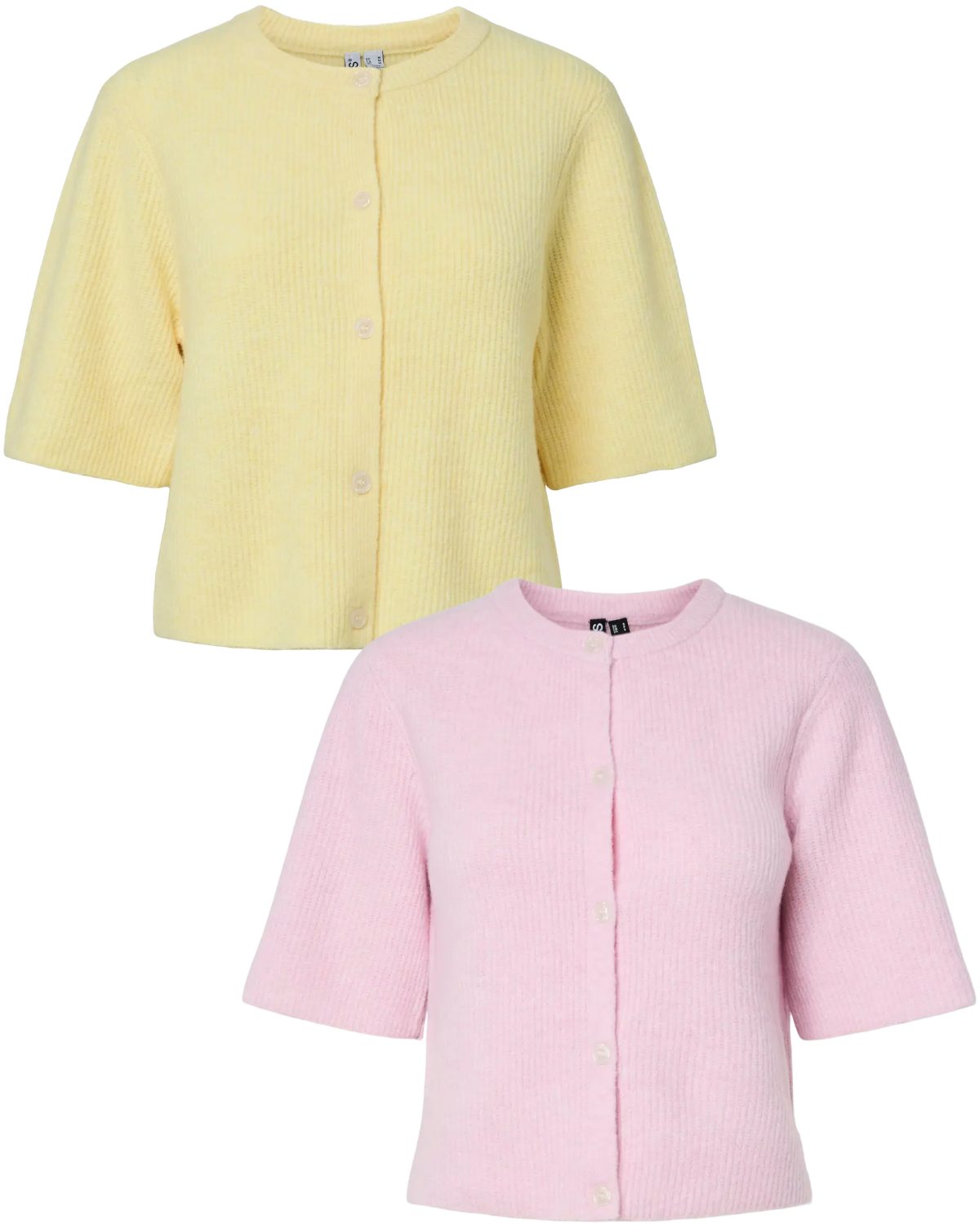 pieces Strickjacke (Spar-Set, 2er-Pack) Rippstrick-Cardigan mit kurzen, voluminösen Ärmeln