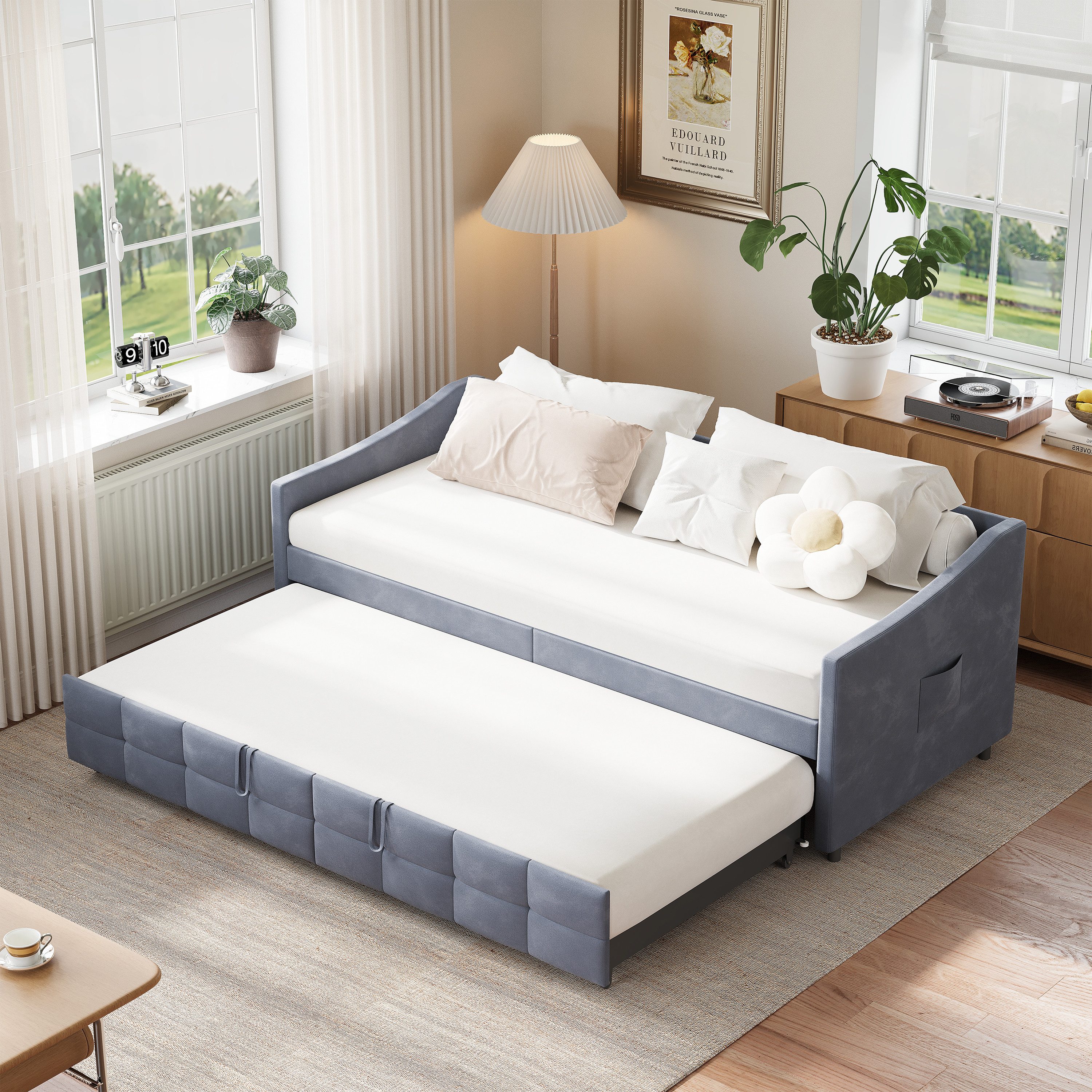 PXloue Polsterbett Daybett Tagesbett Ausziehbett (Ohne Matratze), Schlafsof günstig online kaufen
