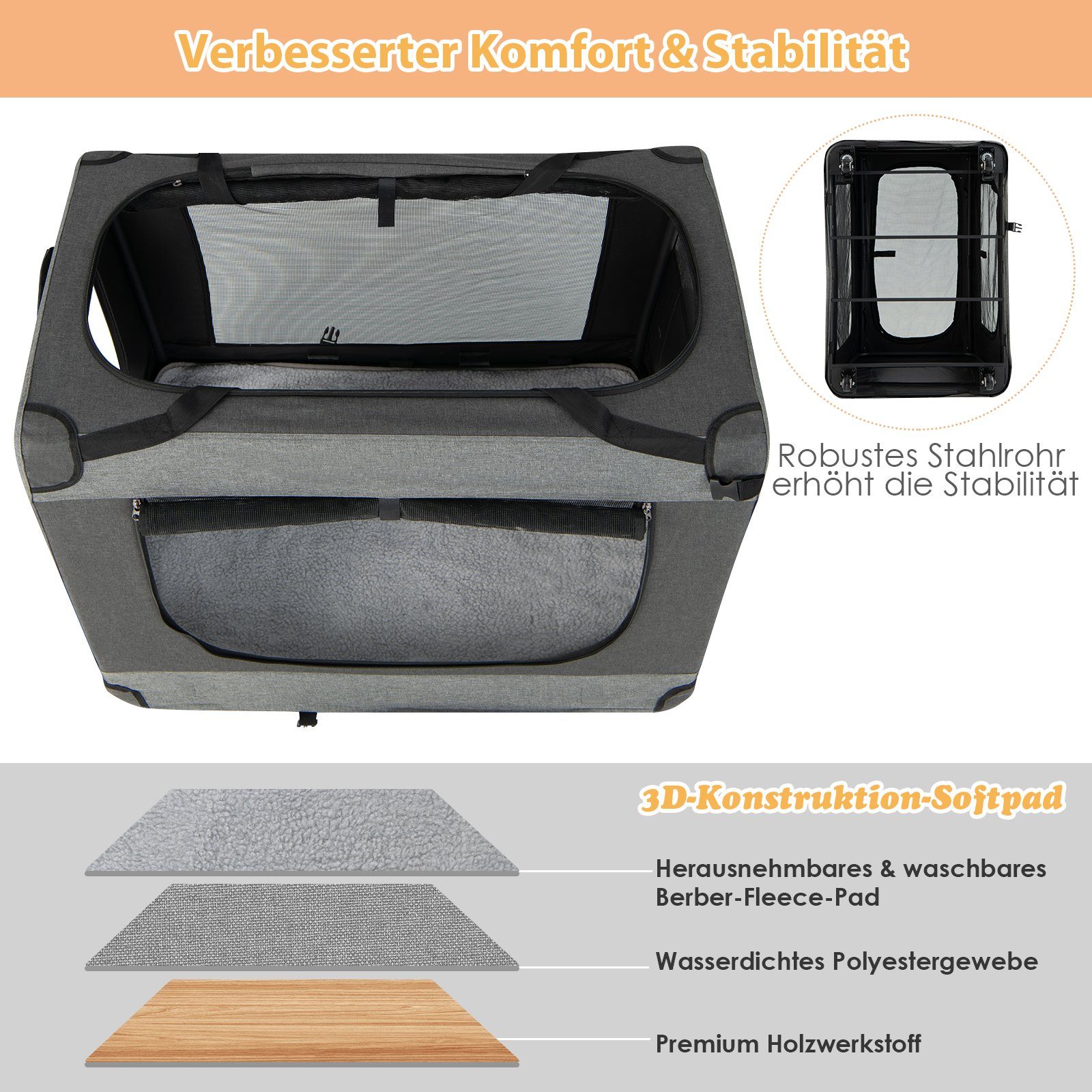COSTWAY Tiertransportbox bis 32,00 kg, XL Hundebox, faltbar
