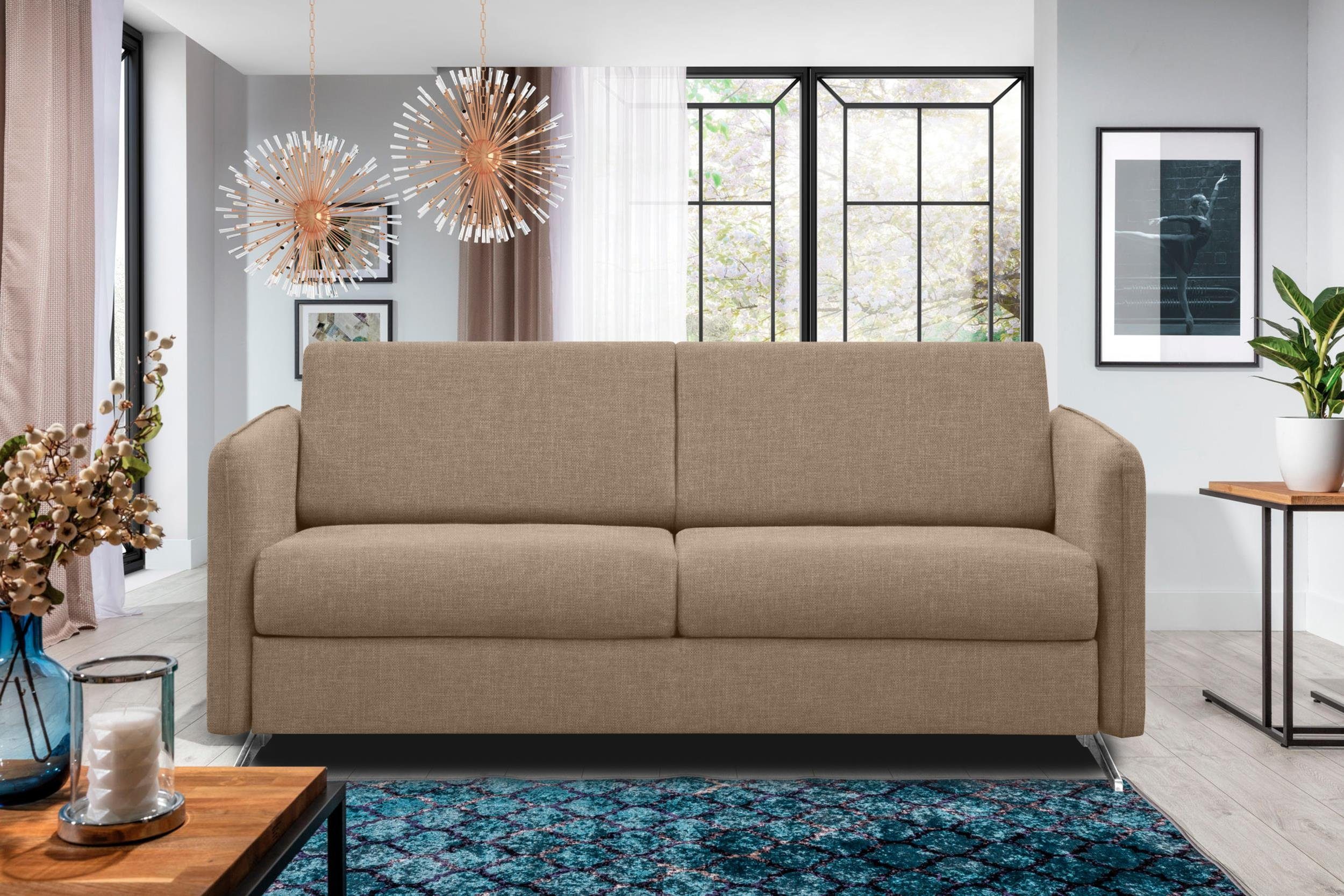 Stylefy 3-Sitzer Sherlock, Sofa, 2-Sitzer, mit Bettfunktion, frei im Raum stellbar, Modern Design, Metall