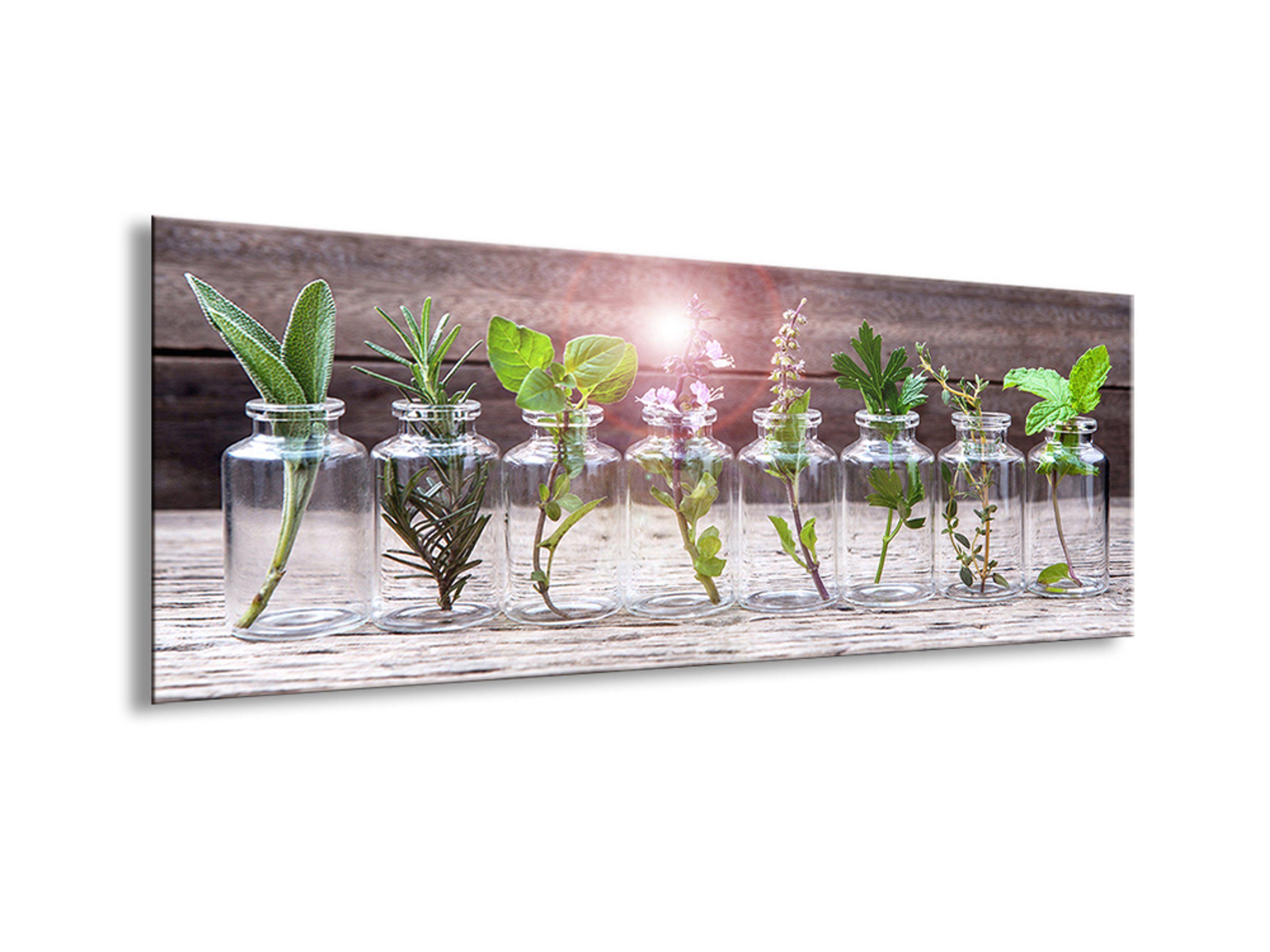 artissimo Glasbild Glasbild 80x30cm Bild aus Glas Küche Kräuter, Küchenbild: Kräuter in Vasen. Reduzierter Preis € 49,99. Unverbindliche Preisempfehlung € 59,99