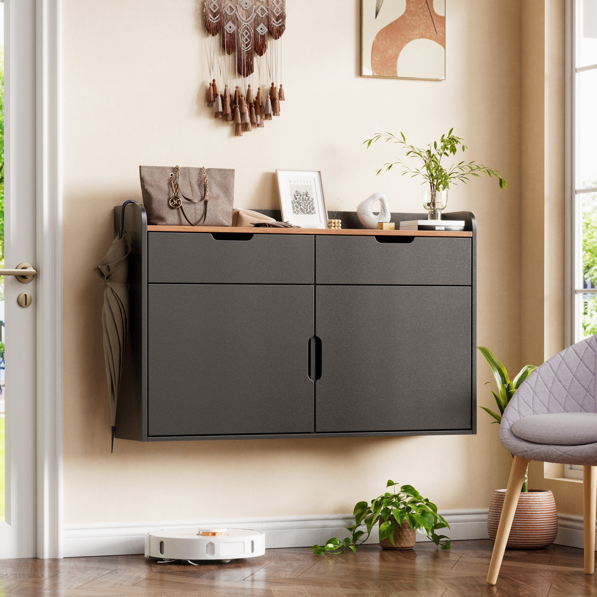 TWSOUL Hängeschuhschrank Schuhschrank für schmale Flure, 2 Schubladen & 4 v günstig online kaufen