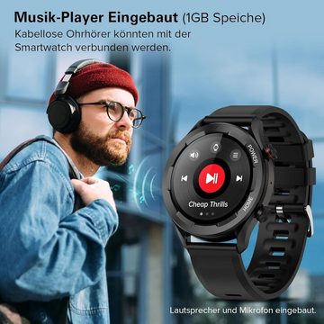 BRIBEJAT Smartwatch (1,32 Zoll, Andriod iOS), Herren Kompatibel Eingebauter Musik Herzfrequenz- und Schlafmonitor