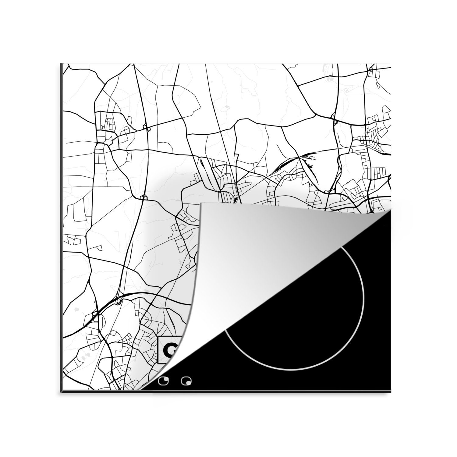 MuchoWow Herdblende-/Abdeckplatte Gladbeck - Karte - Stadtplan, Vinyl, (1 tlg), 78x78 cm, Ceranfeldabdeckung, Arbeitsplatte für küche | Herdabdeckplatten