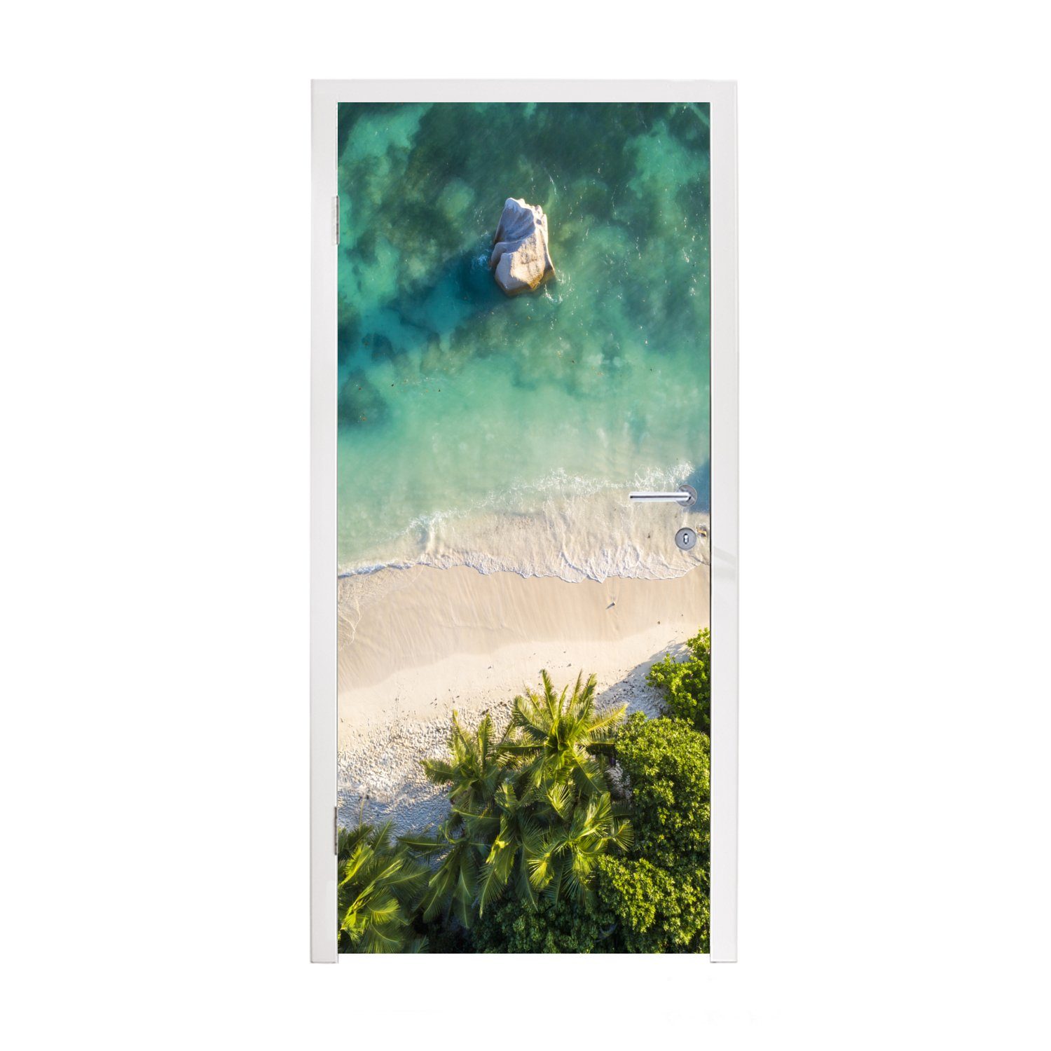 MuchoWow Türtapete Eine Gruppe von Palmen am Meer von oben, Matt, bedruckt, (1 St), Fototapete für Tür, Türaufkleber, 75x205 cm