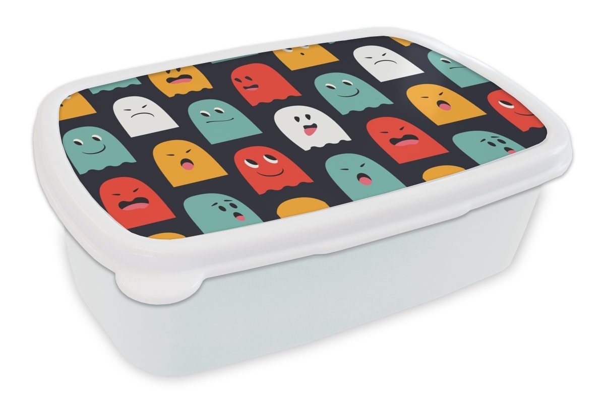 MuchoWow Lunchbox Muster - Pacman - Spiele - Geist - Jungen - Kinder - Kinder, Kunststoff, (2-tlg), Brotbox für Kinder und Erwachsene, Brotdose, für Jungs und Mädchen weiß