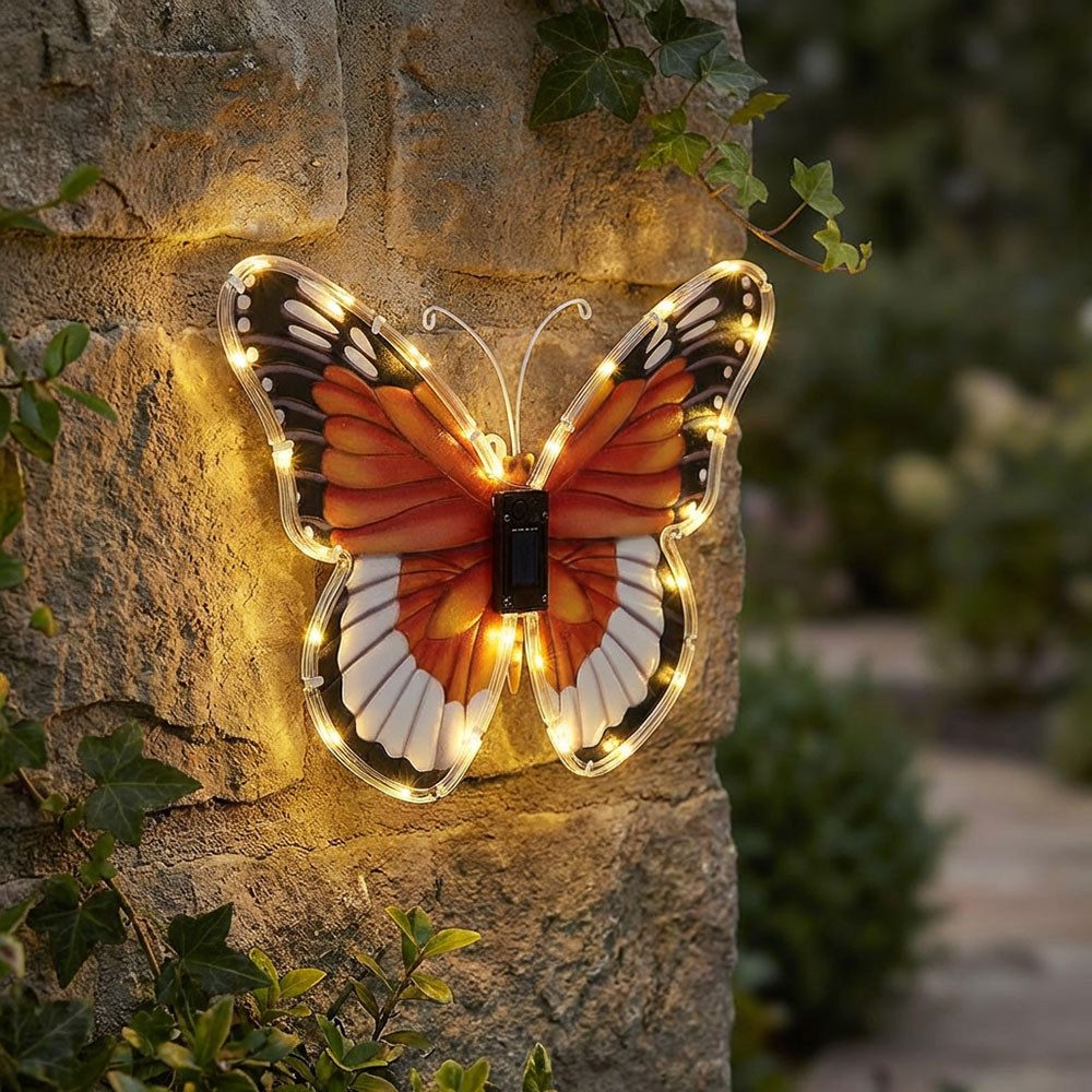 GLOBO LIGHTING LED Wandleuchte, LED-Leuchtmittel fest verbaut, Warmweiß, 2x Solarlampe Garten bunt Schmetterling B 35 cm