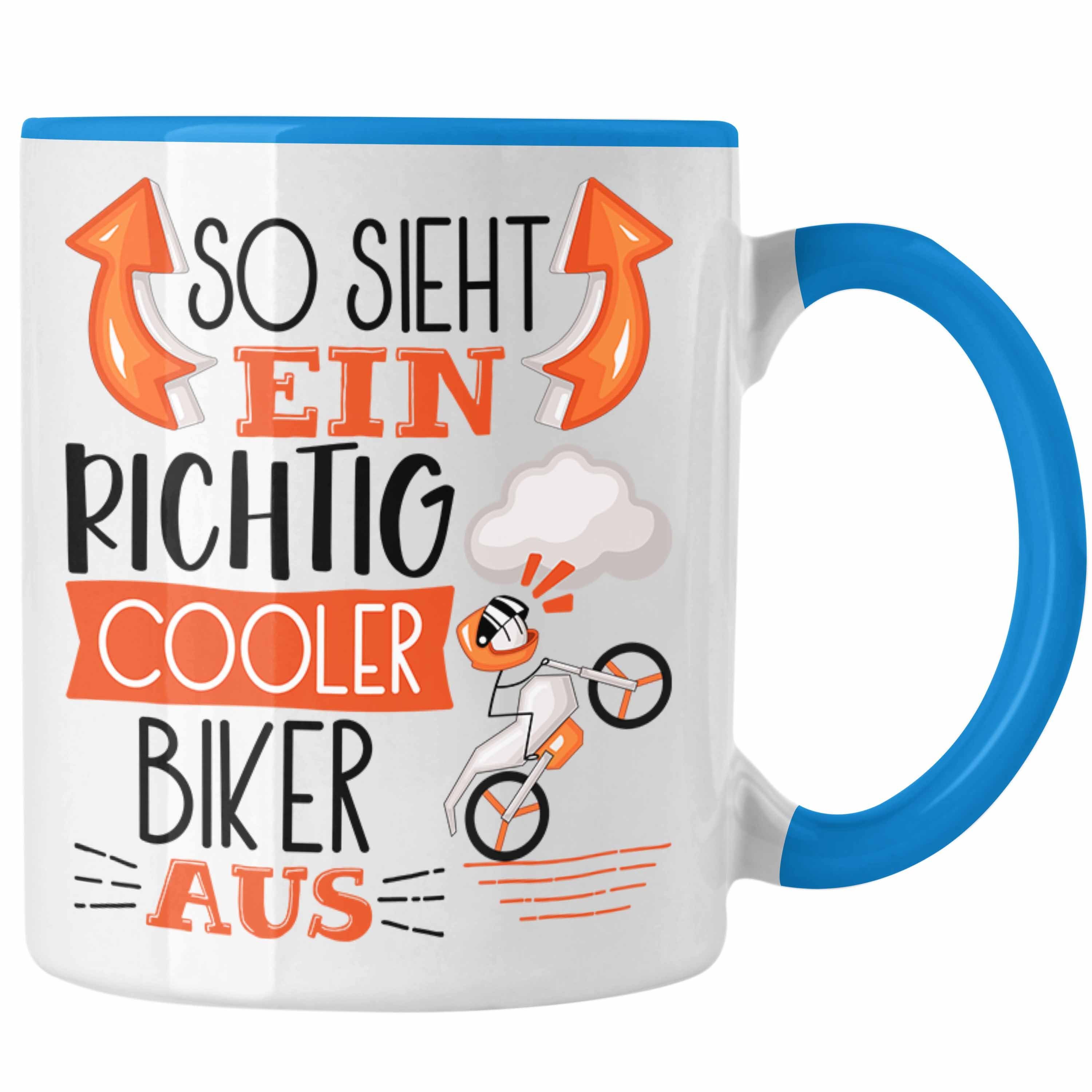 Trendation Tasse Biker Tasse Geschenk So Sieht Ein RIchtig Cooler Biker Aus Geschenkide Blau | Teetassen