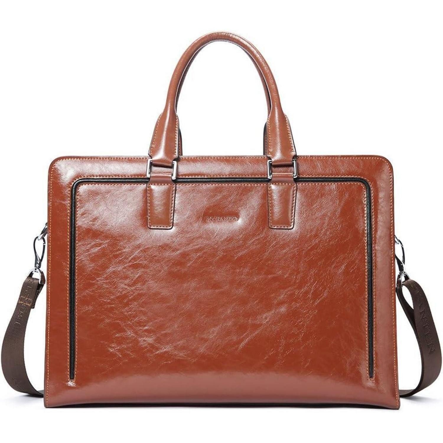 LuxusKollektion Aktentasche Aktentasche Damen Leder Laptop 15.6 Zoll Schultertasche T-braun-2023k