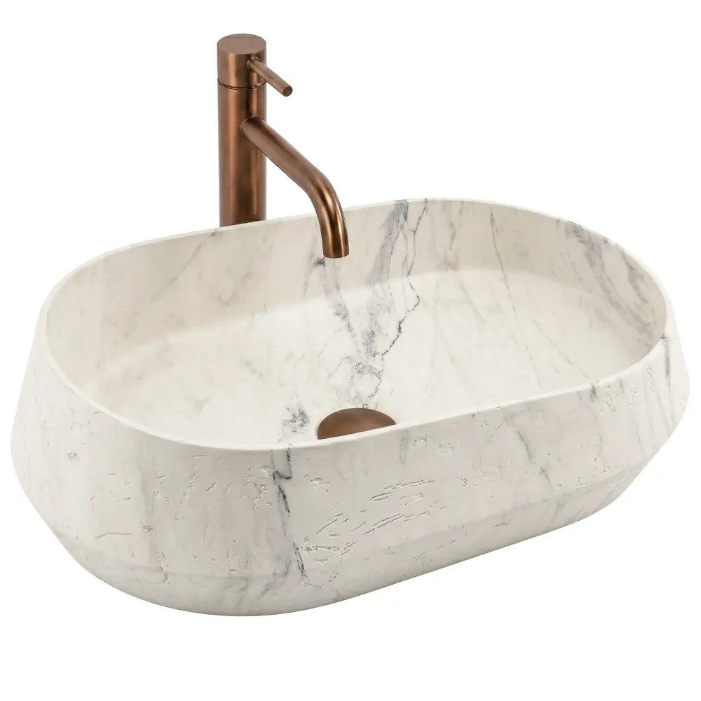 wohnwerk.idee Aufsatzwaschbecken Waschbecken Steinoptik oval Design Badwaschbecken modern 59x38cm