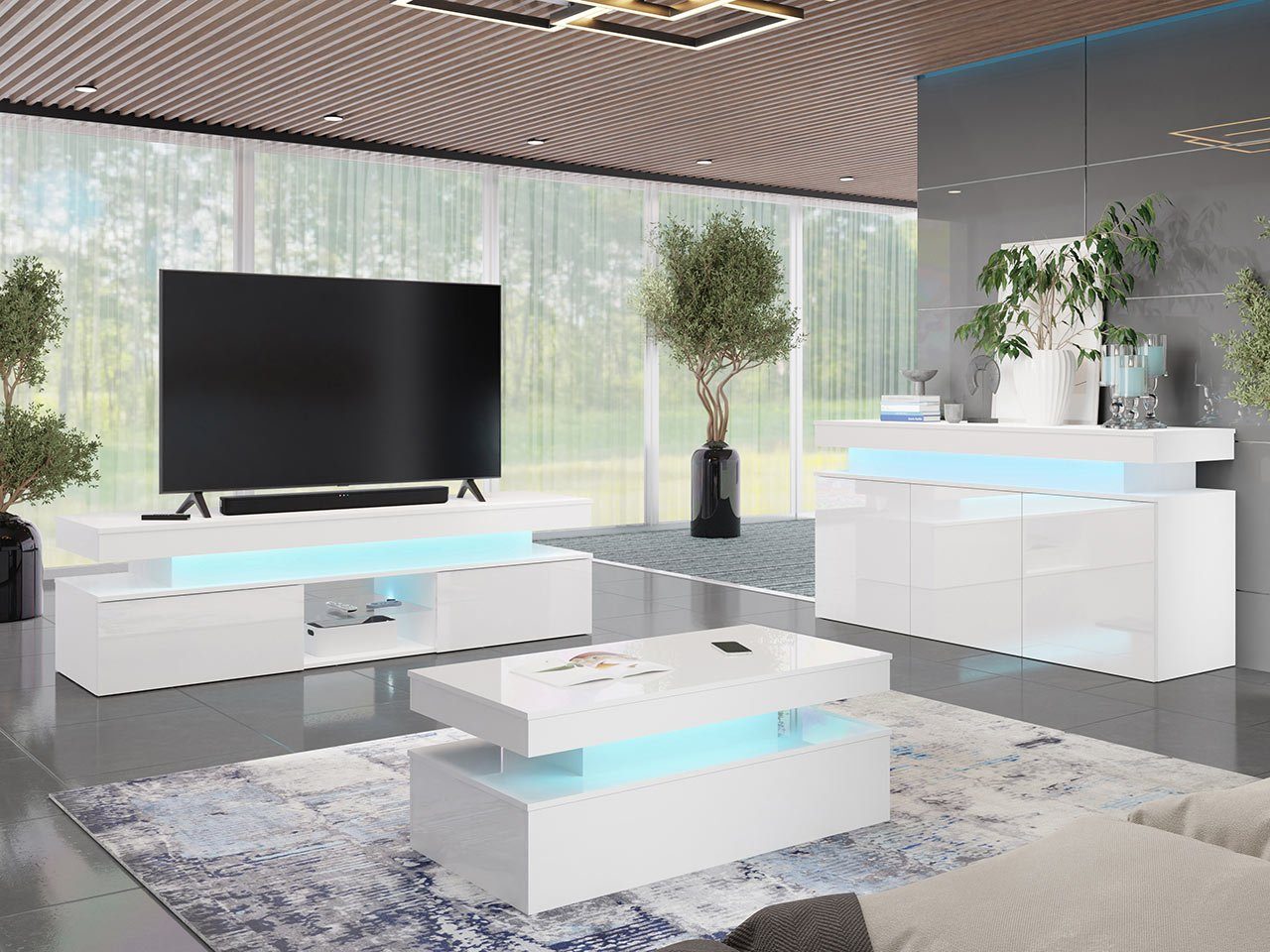 MIRJAN24 Wohnzimmer-Set Glossa I, (3er-Set, Kommode, günstig online kaufen