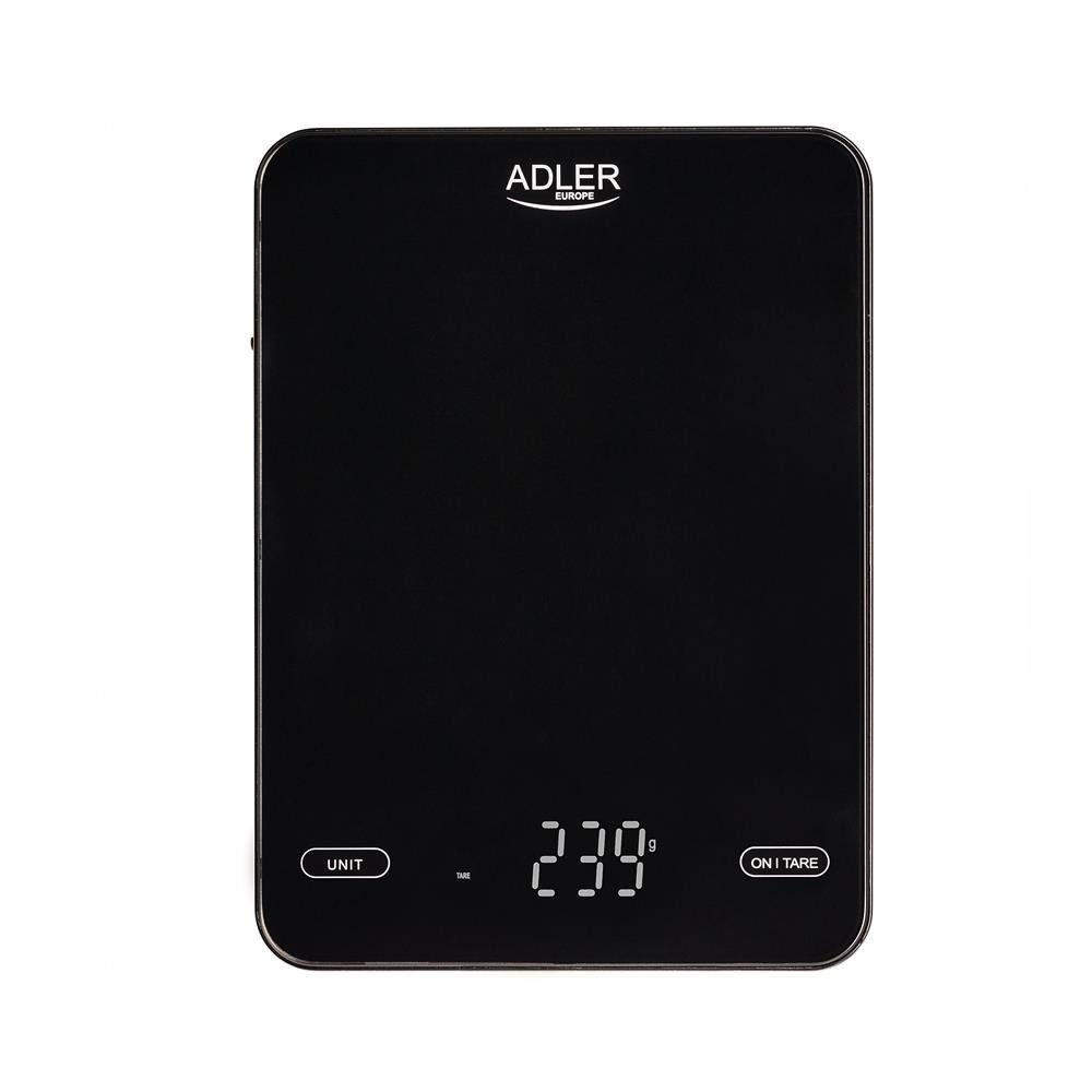 Adler Küchenwaage AD 3177b, max. Tragkraft 10kg, wiederaufladbar über USB, schwarz