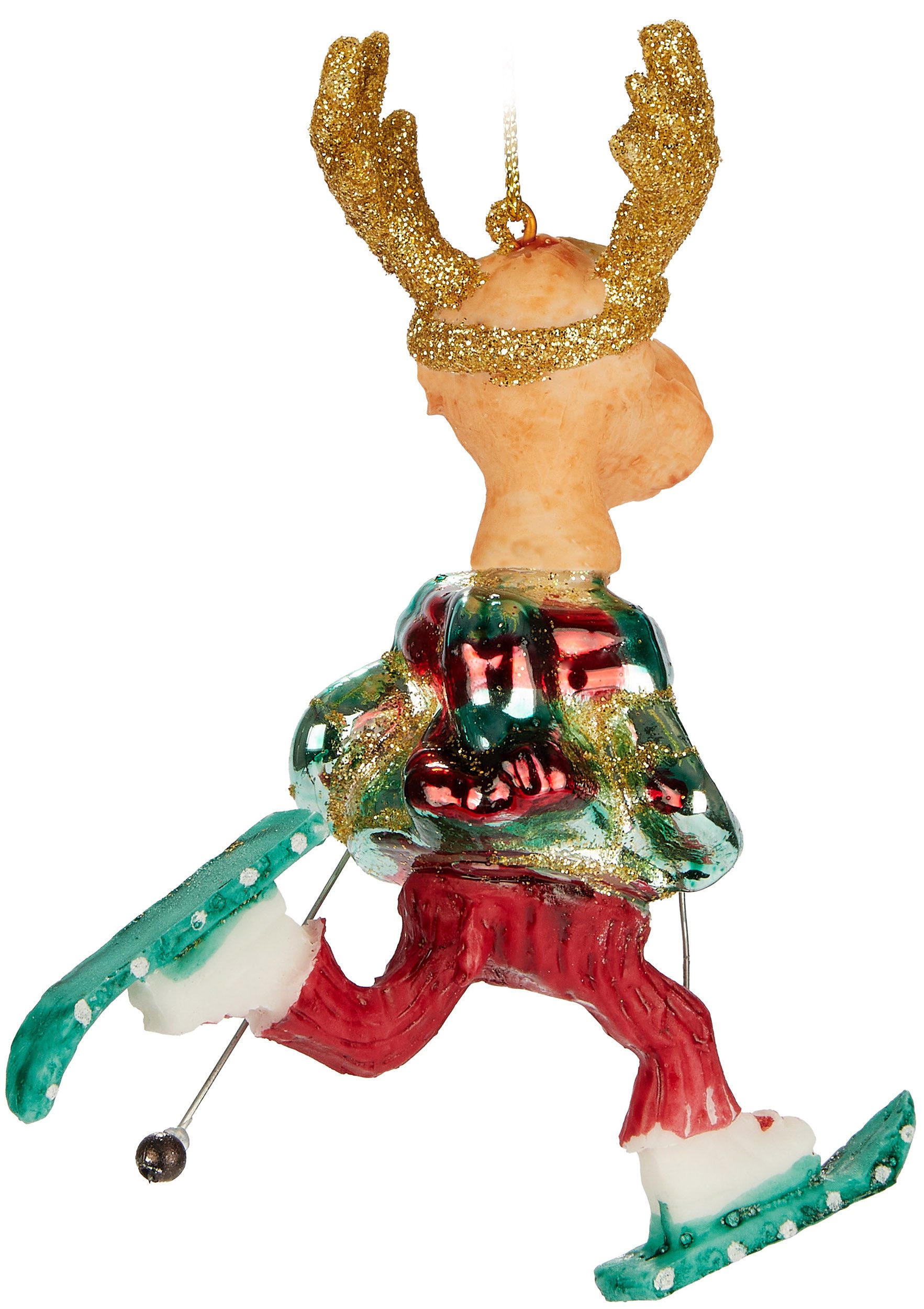 BRUBAKER Weihnachtsbaumkugel Elch Skifahrer - Handbemalte Weihnachtskugel aus Glas (1 St), 12,5 cm Baumkugel Skielch mit Brille und Snowblade Skiern