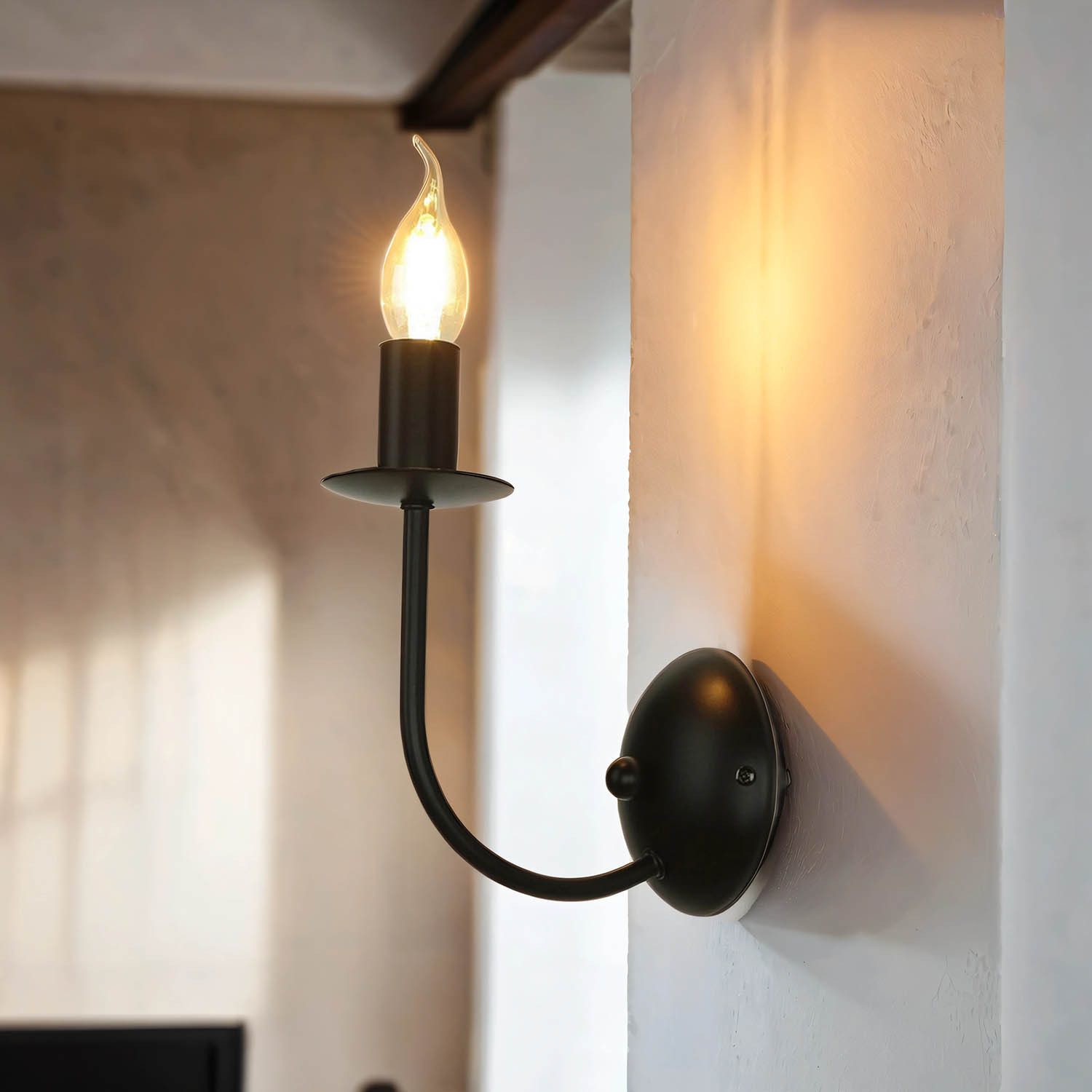 Licht-Erlebnisse Wandleuchte GLOBE, ohne Leuchtmittel, Schwarze Wandlampe Landhaus Design E14 Rustikal Flur