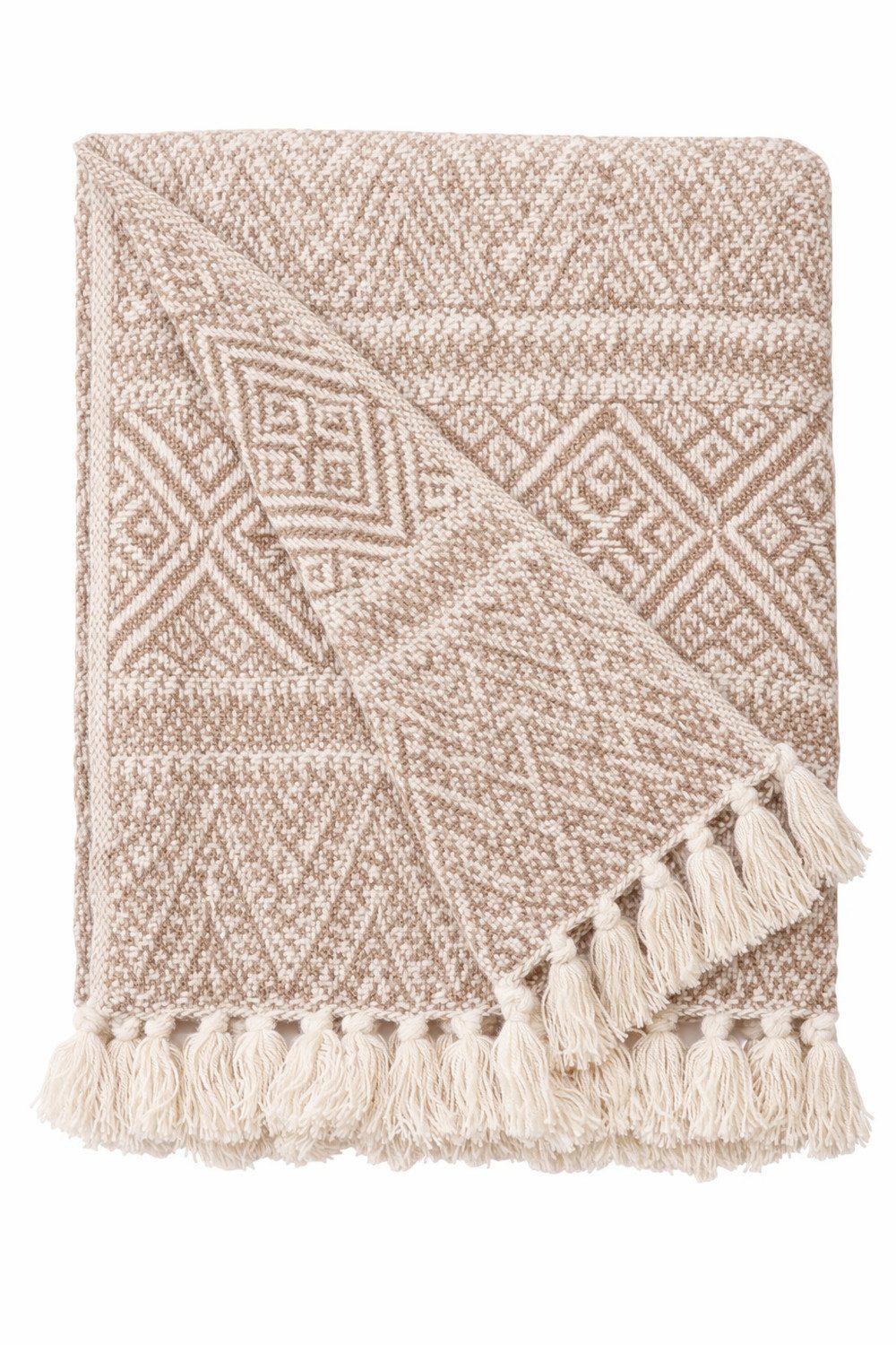 Wohndecke Caramel/ Natural, AU Maison, Stilvolle Baumwolldecke mit Fransen 130x180 cm