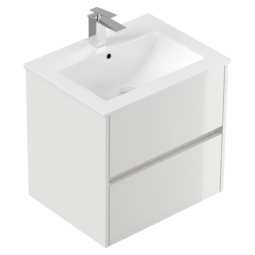 Lomadox Waschtisch LIVIGNO-02, 60cm breit, Keramikwaschbecken, weiß Hochglanz