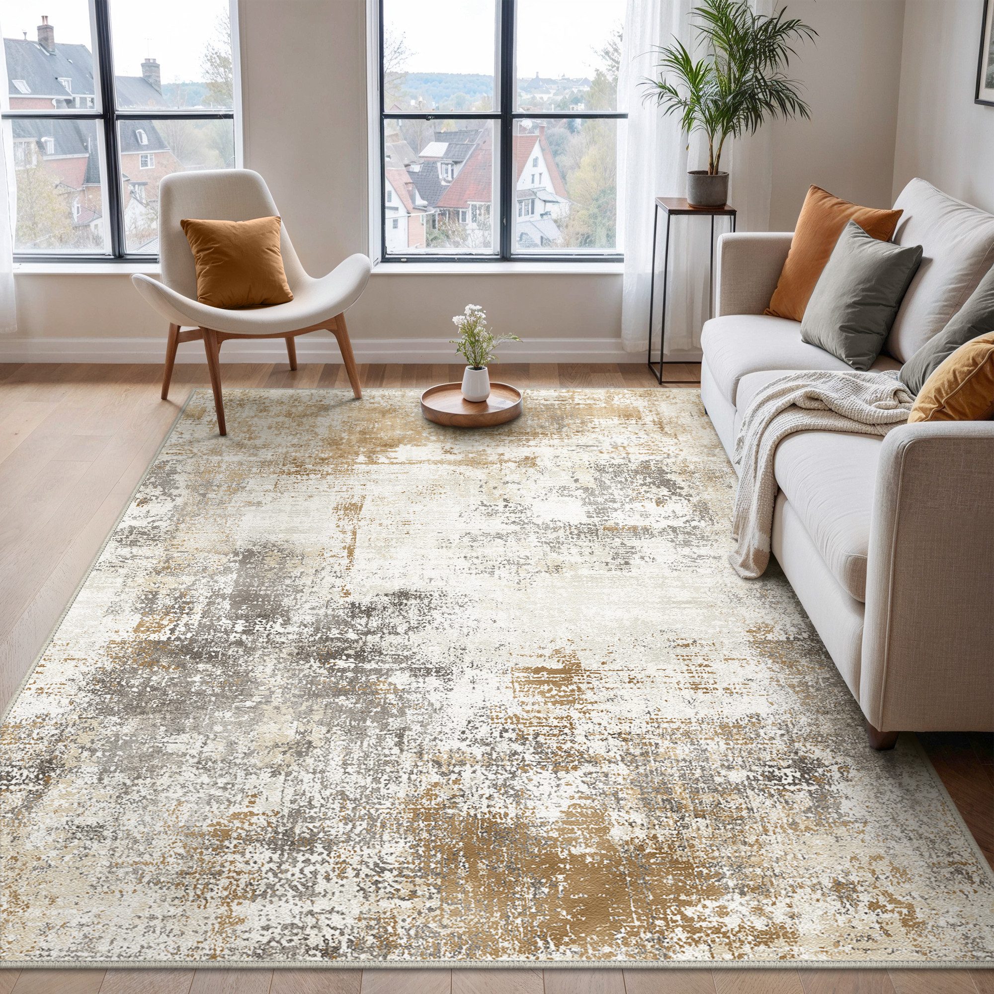GENIMO Teppich Vintage Boho Teppich Küche Waschbar Schlafzimmer, Wohnzimmer, rechteckig, 80×150cm, gelb