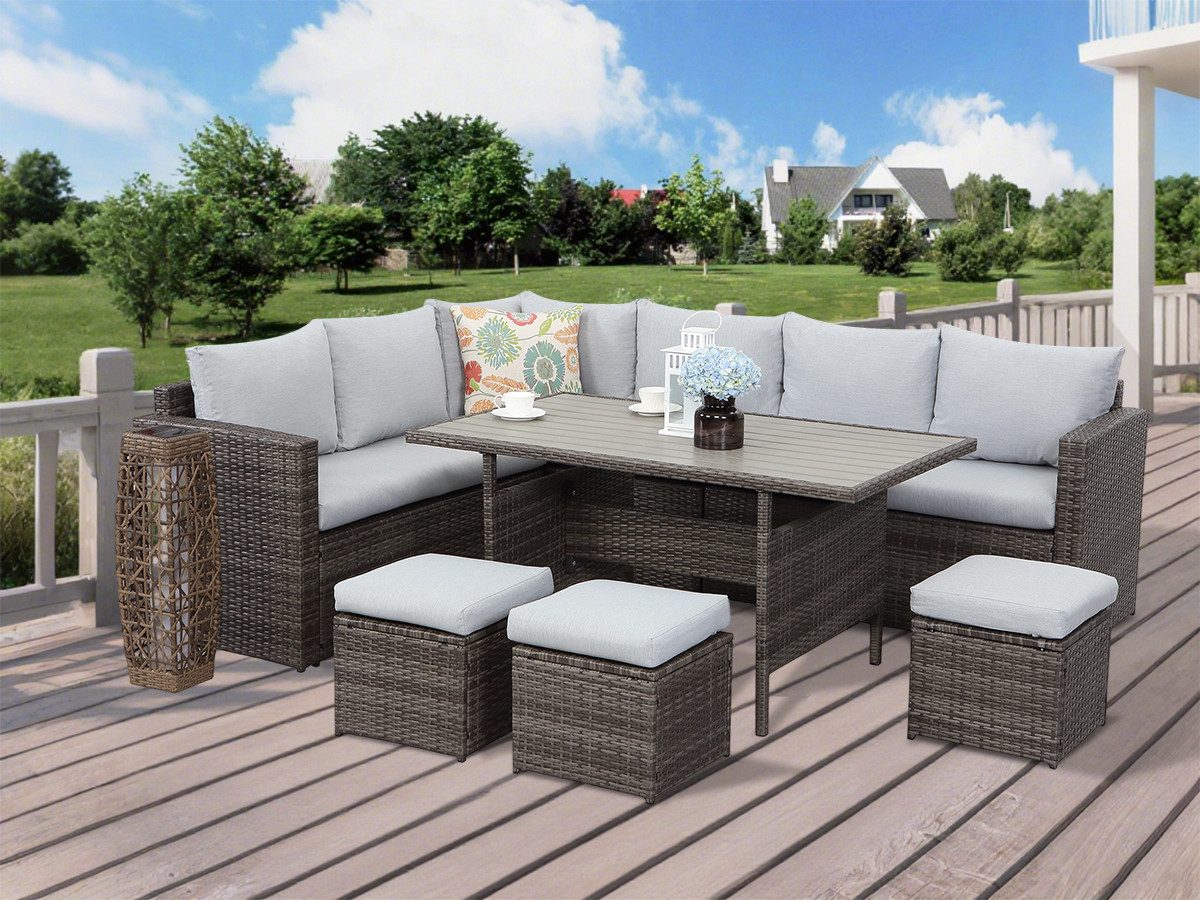 MeXo Loungeset Rattan Gartenmöbel set 8 Personen wetterfest, (Esstisch brei günstig online kaufen