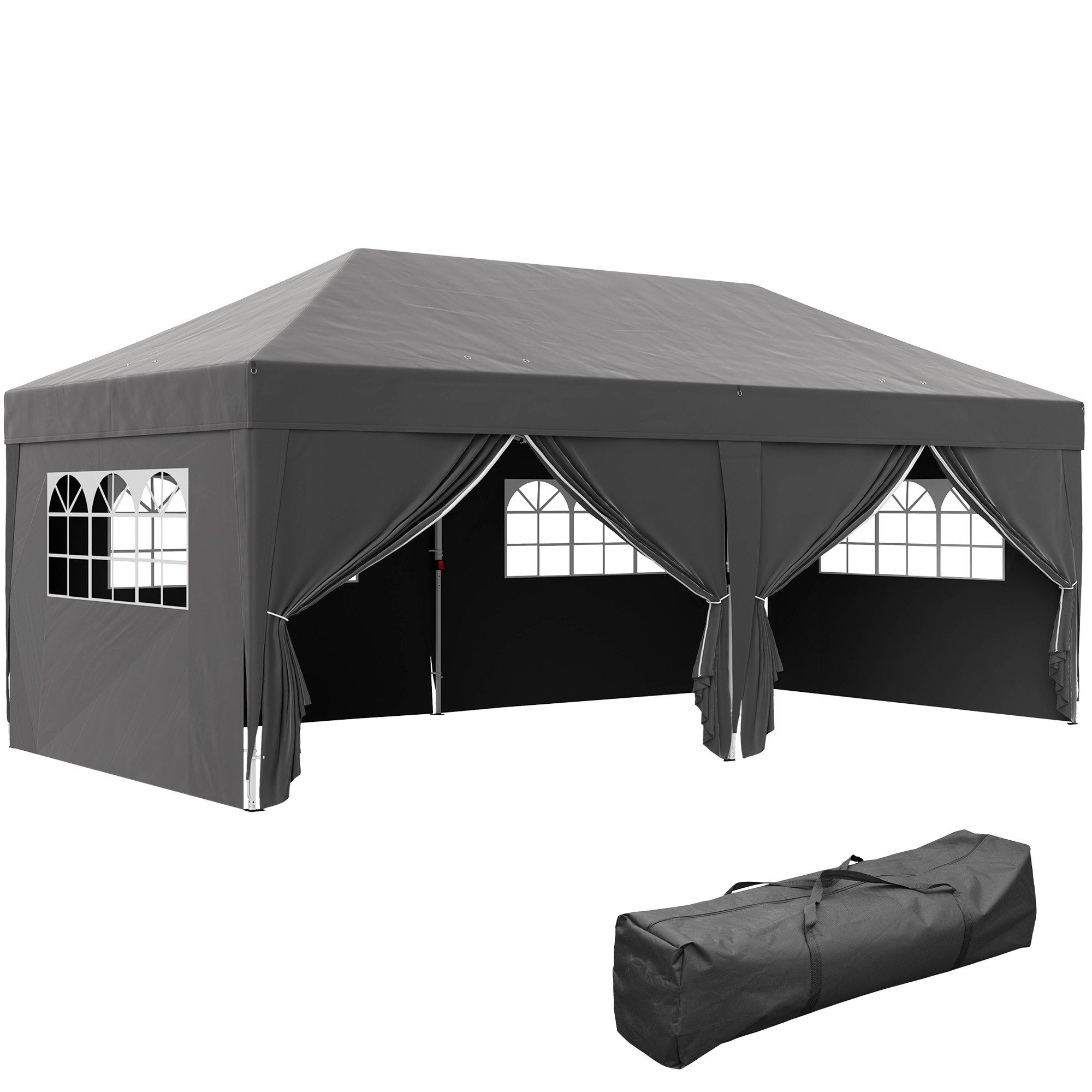 Outsunny Faltpavillon Stabil Winterfest Pavillon mit Fenster Reißverschlusstür UV Schutz, mit 6 Seitenteilen, (Pavillon ca. 6x3m, Faltbar Partyzelt), für Camping Garten Festival, ca. 6x3m Schwarz