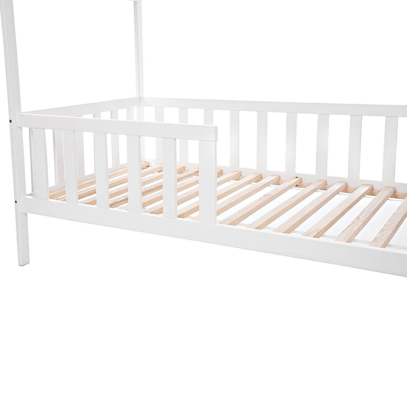 Baby-Delux Babybett Hausbett 140x70, Kinderbett weiß Rausfallschutz Matratze