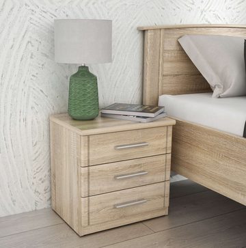 99rooms Nachttisch Goria (Nachtkommode, Nachttischschrank), für Schlafzimmer/Kinderzimmer, mit 3 Schubladen, aus Holzwerkstoff