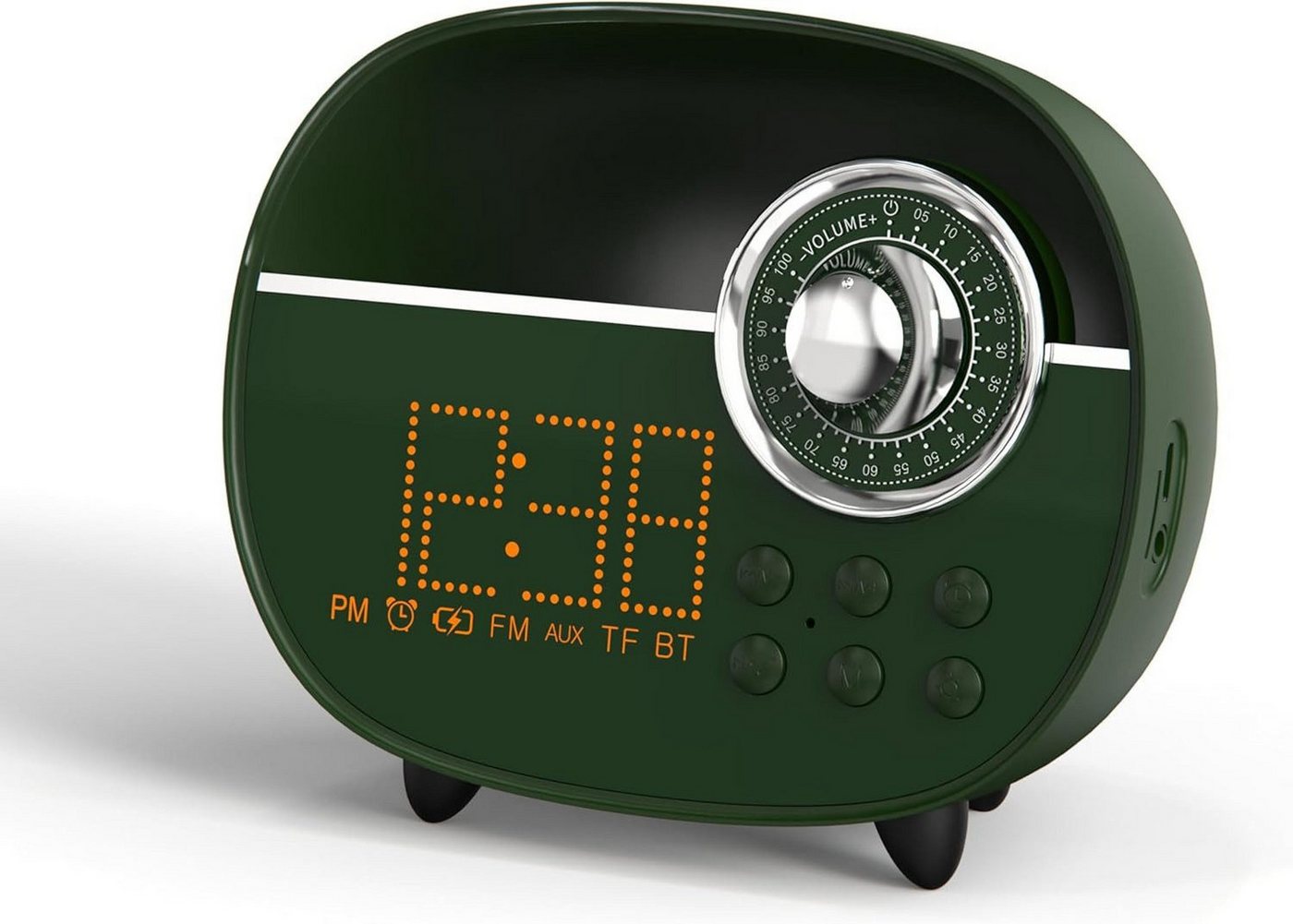 iTOMA Radiowecker Retro-Digitalwecker Bluetooth 5.1 UKW-Radio Nachtlicht Akku Grün Bluetooth 5.1, UKW-Radio, Nachtlicht, USB-C-Akku, Freisprechfunktion