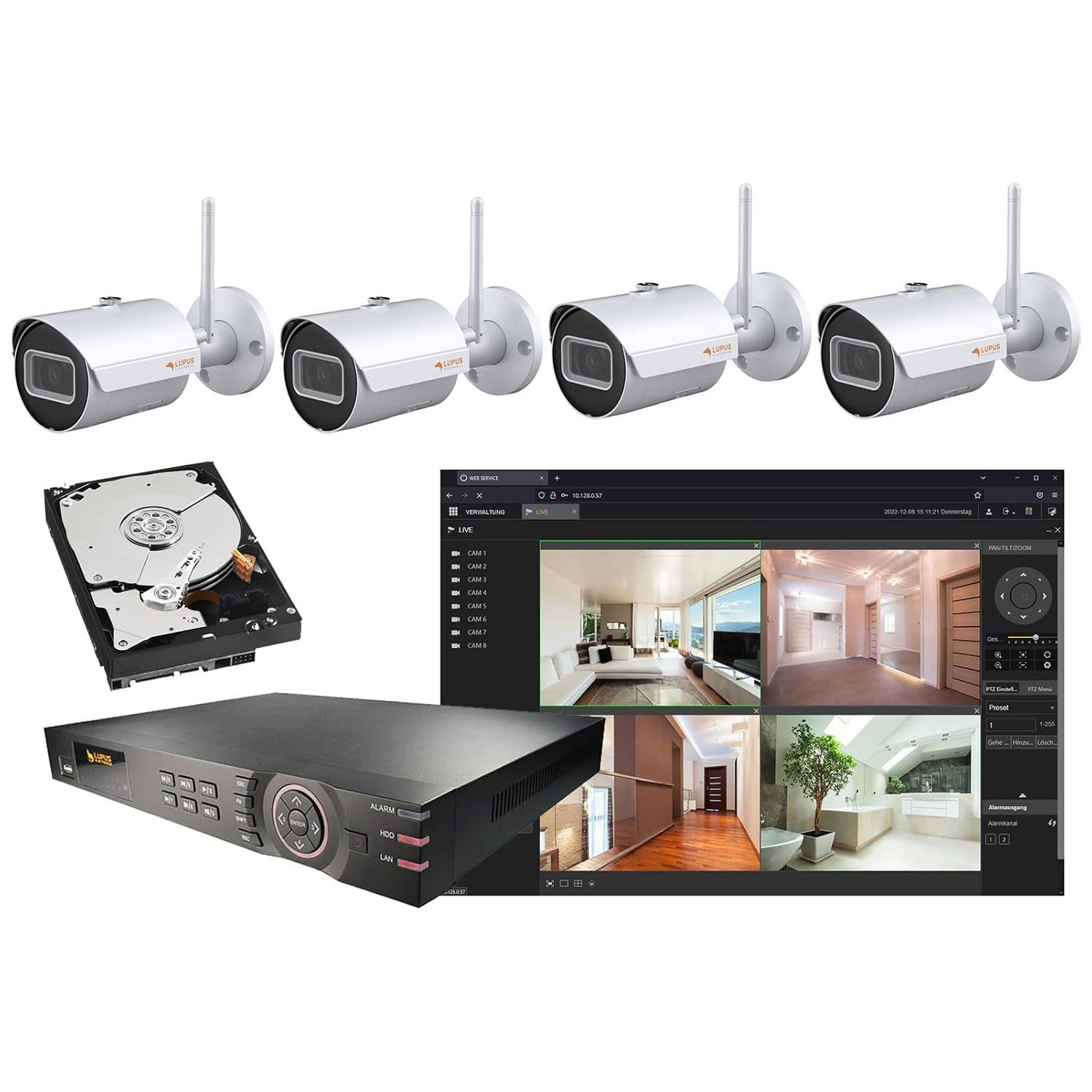 LUPUS ELECTRONICS Smart Home Kamera Videoüberwachungs-Set (5-tlg., LUPUS LE918 NVR unterstützt bis zu 8 Kameras)