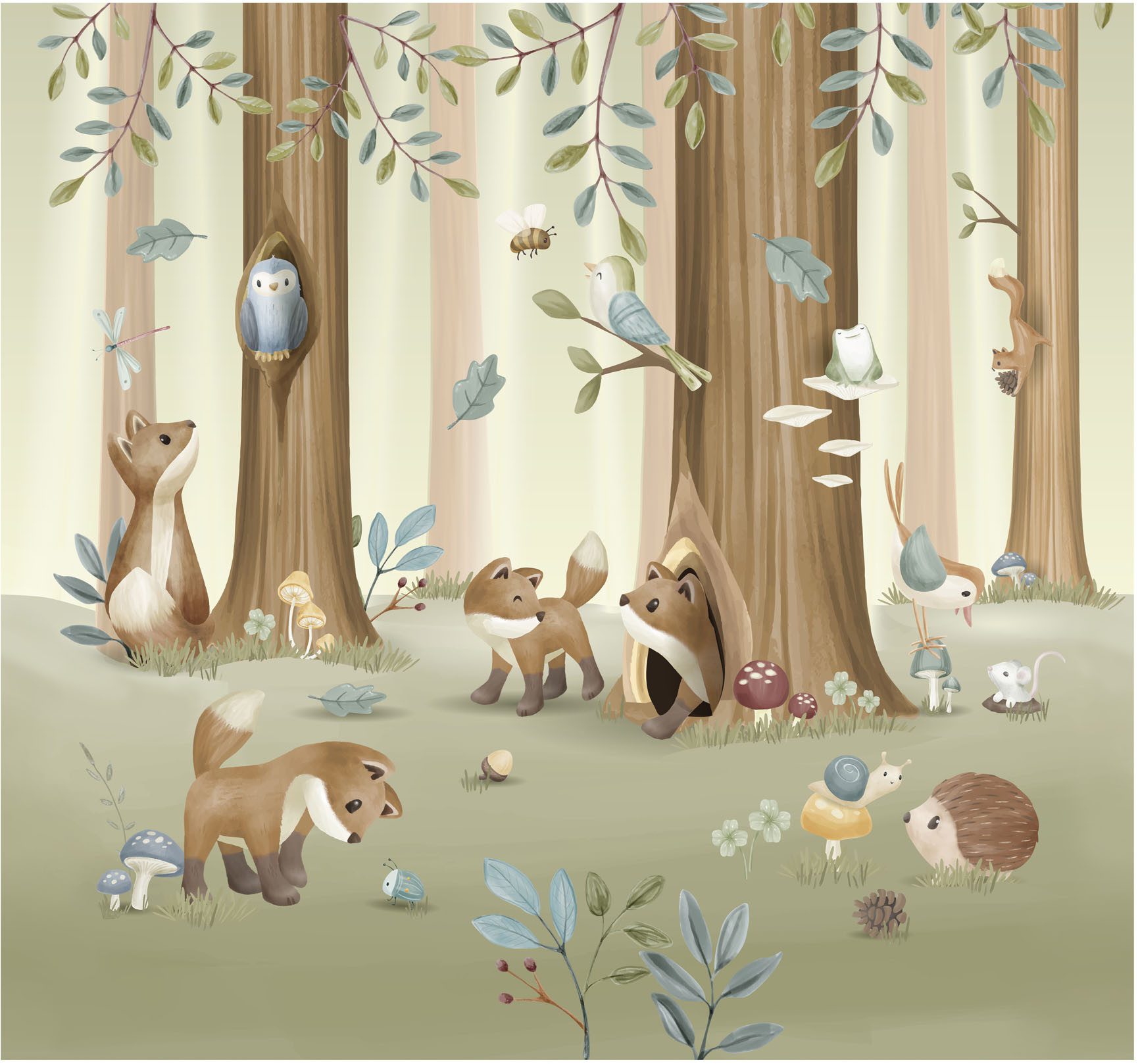 LITTLE DUTCH Fototapete Forest Friends, glatt, neutral, (1 St), 280x300cm (LxB) ca. 8,4m2