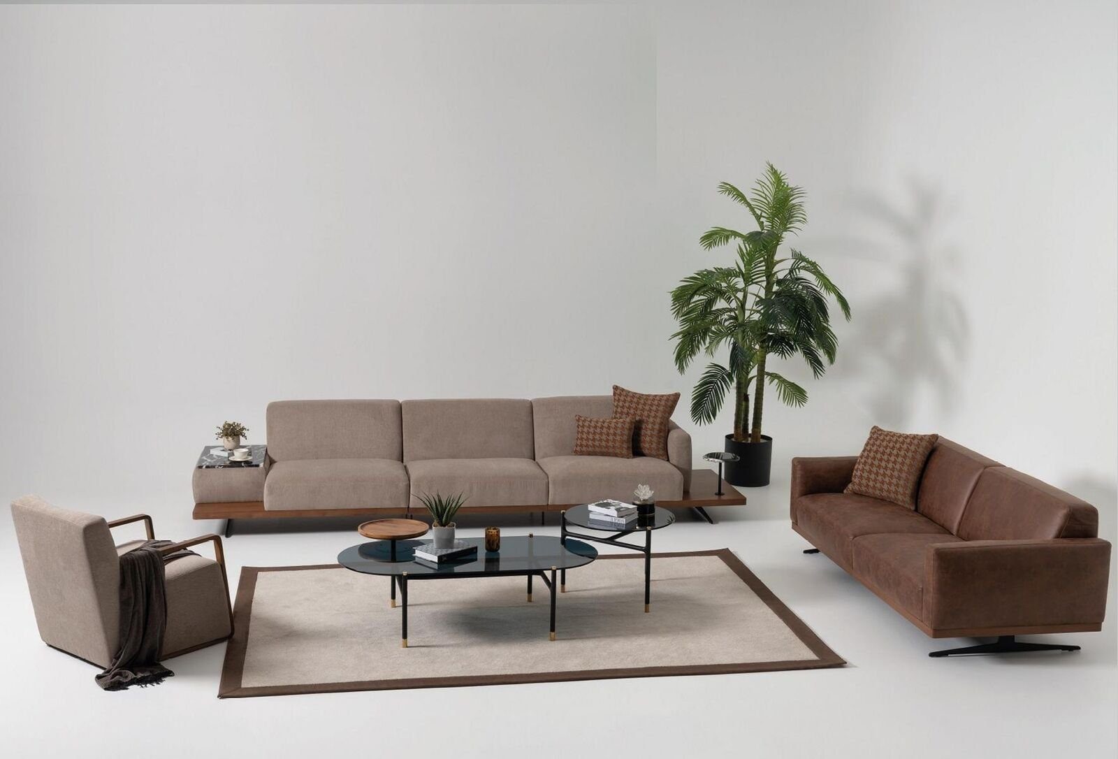 JVmoebel Wohnzimmer-Set Sofagarnitur Sofa Garnitur Luxus Sofas 4+3+1 Sitz 2х Couchtisch, (5-St)