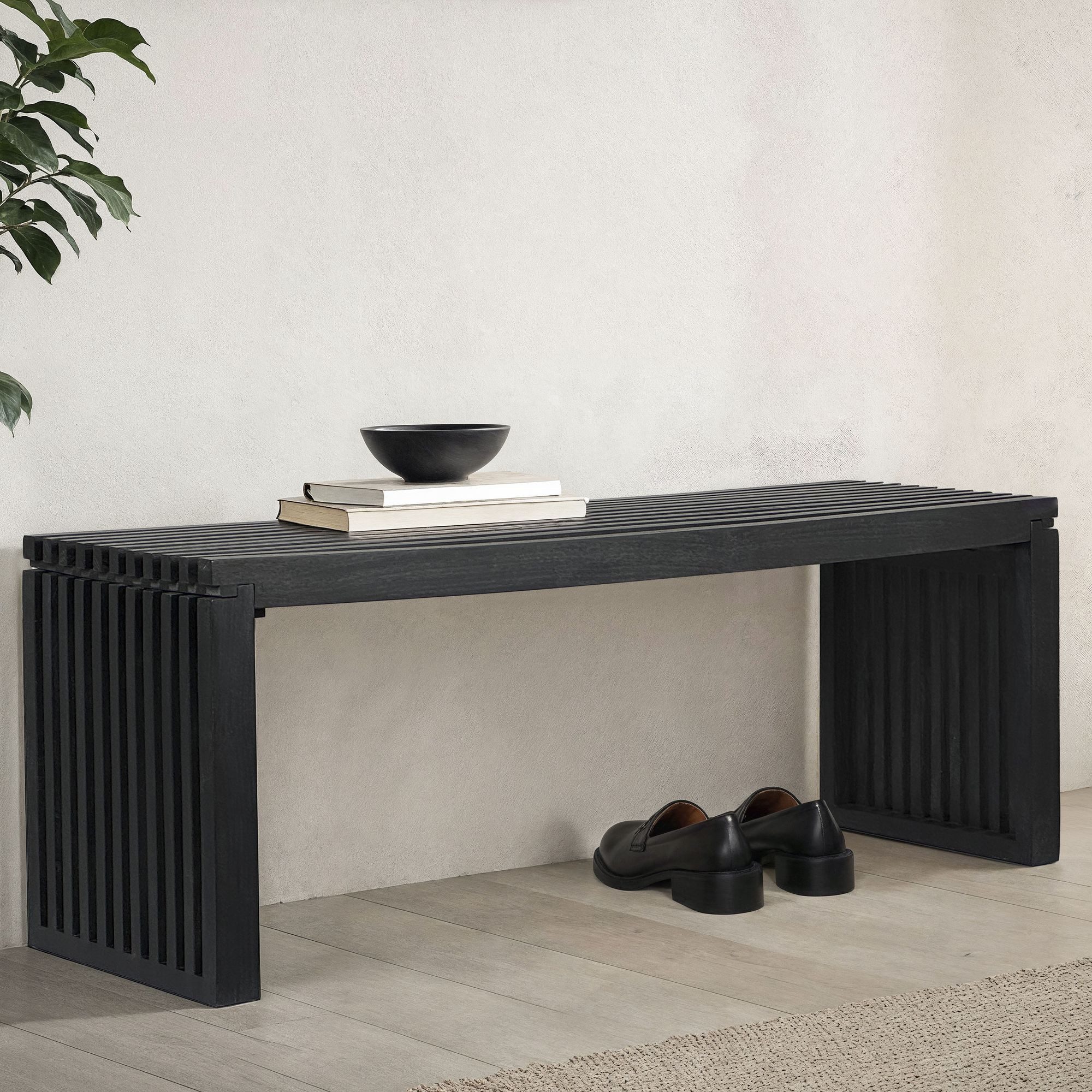 FINEBUY Sitzbank Garderobenbank Akazie Massivholz 120 cm Schwarz Flurbank ( günstig online kaufen