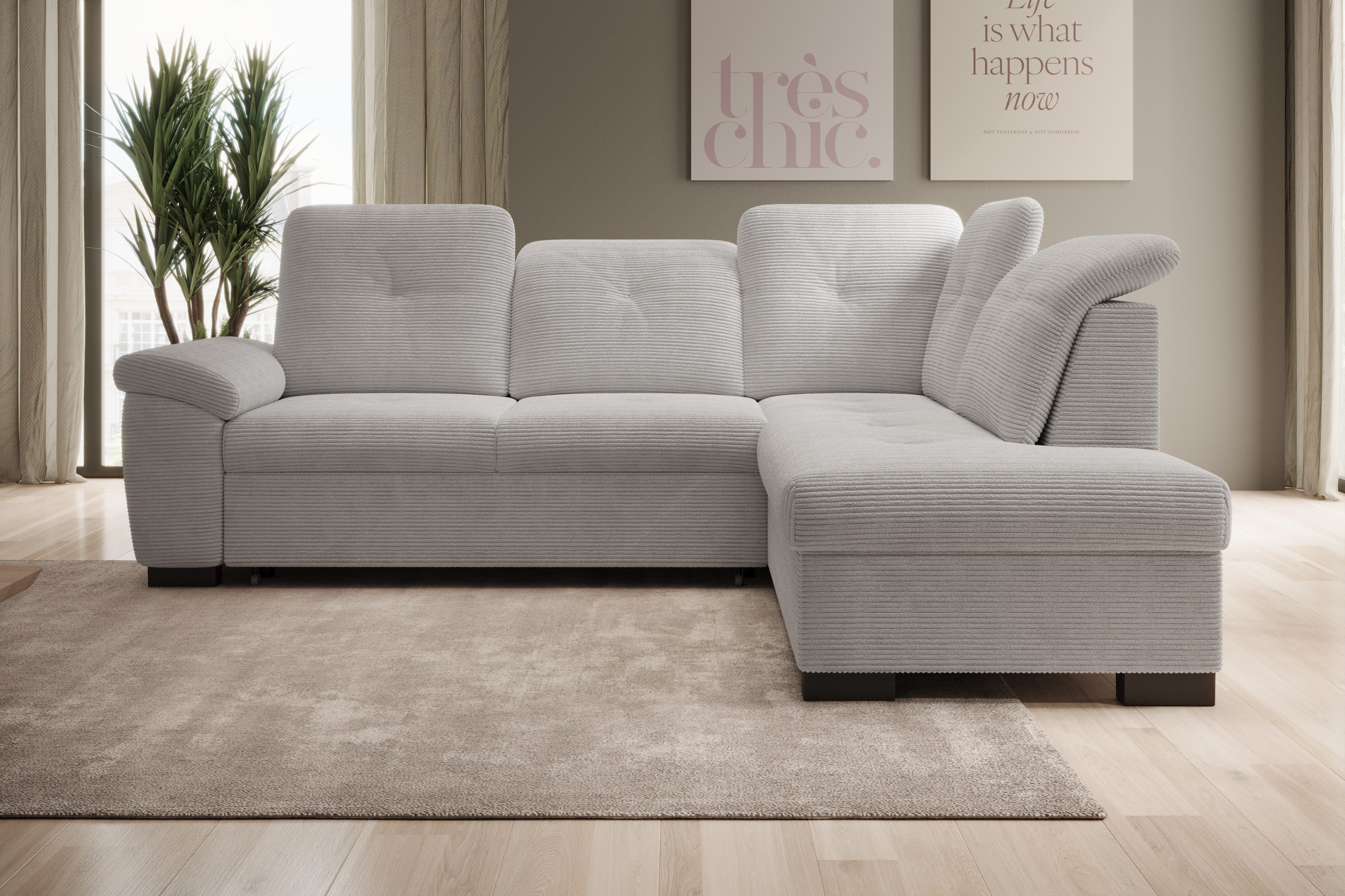 PROMETO Möbel Schlafsofa Ecksofa Duarte Links/Rechts mit Schlaffunktion und Bettkasten, Cord