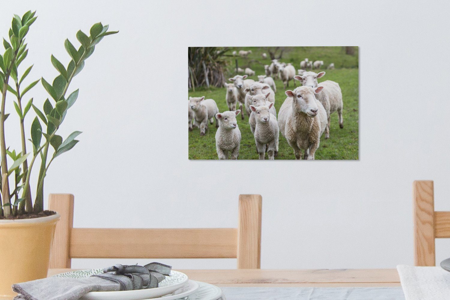 OneMillionCanvasses® Leinwandbild Schafe - (1 30x20 Lamm, St), Wanddeko, cm Gras - Wandbild Leinwandbilder, Aufhängefertig