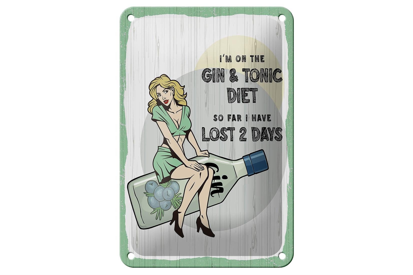 Femer GmbH Metallschild Spruch Pinup I´m on the Gin & Tonic Diet 12x18cm Schild, (1 St), gewölbte Oberfläche, abgerundete Ecken, umgeschlagene Kanten