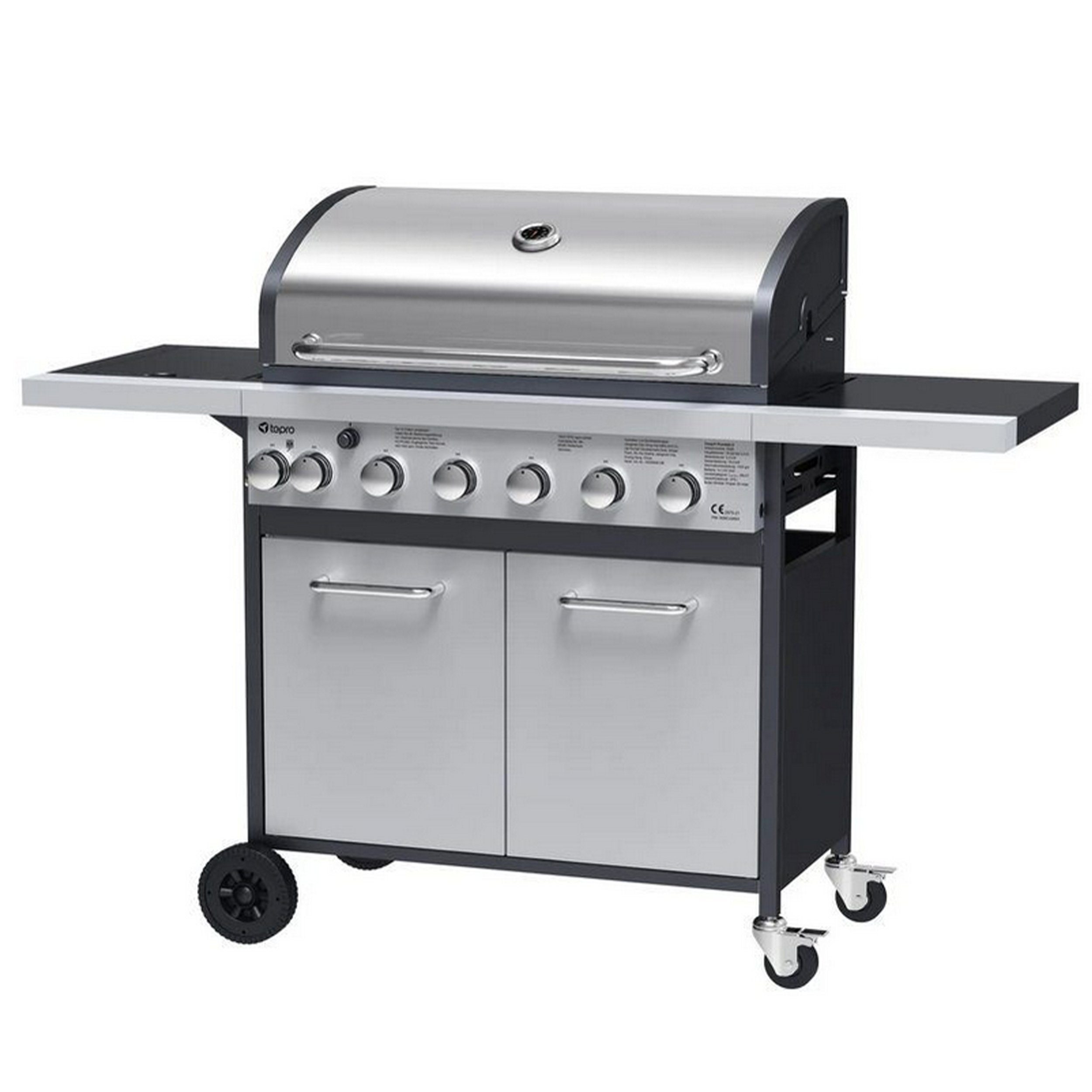 Tepro Gasgrill Edelstahl Grill "Rosedale" 6 + 1-Brenner mit Seitenkocher