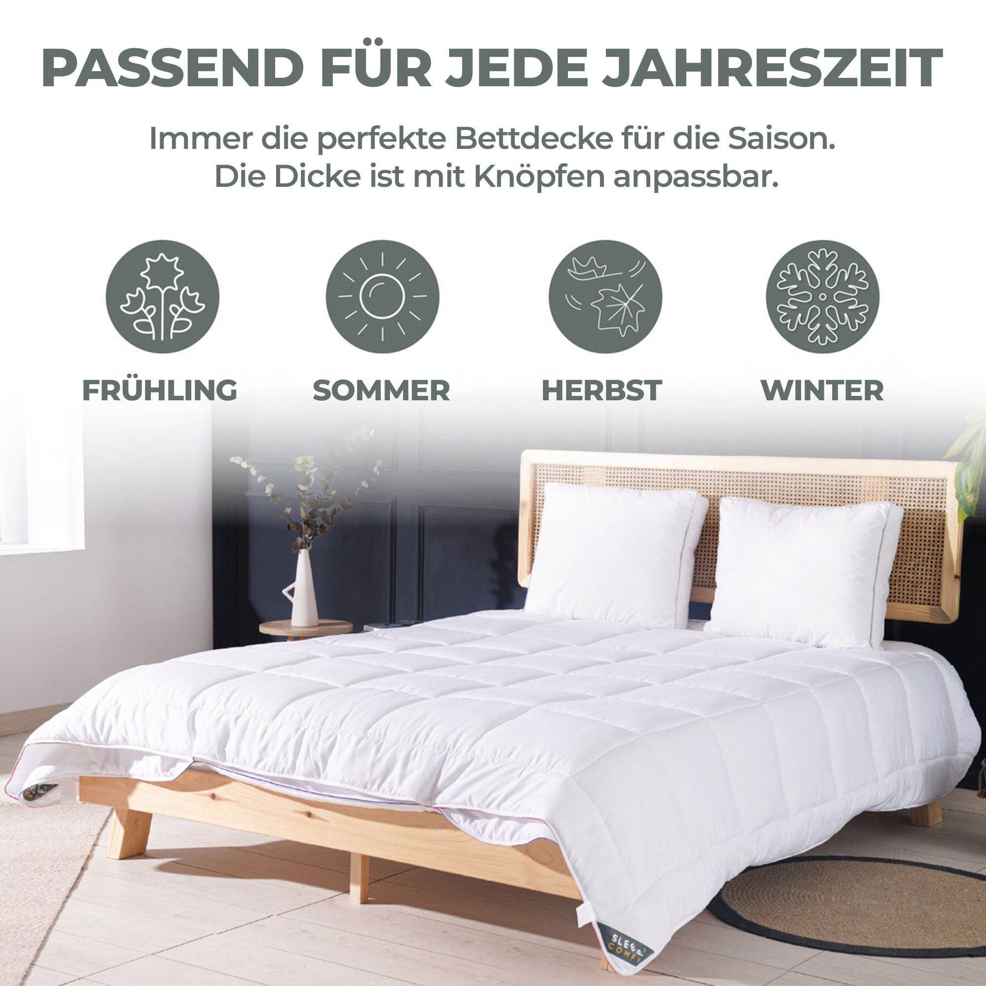 Nordic Schiller 4-Jahreszeitenbett Sleep Comfy Thermo Balance-Serie, Bezug: 100 % Mikrofaser, OEKO Green zertifiziert, 3in1 Anti-Allergie Bettdecke mit zwei Tei – Bild 3 von 5