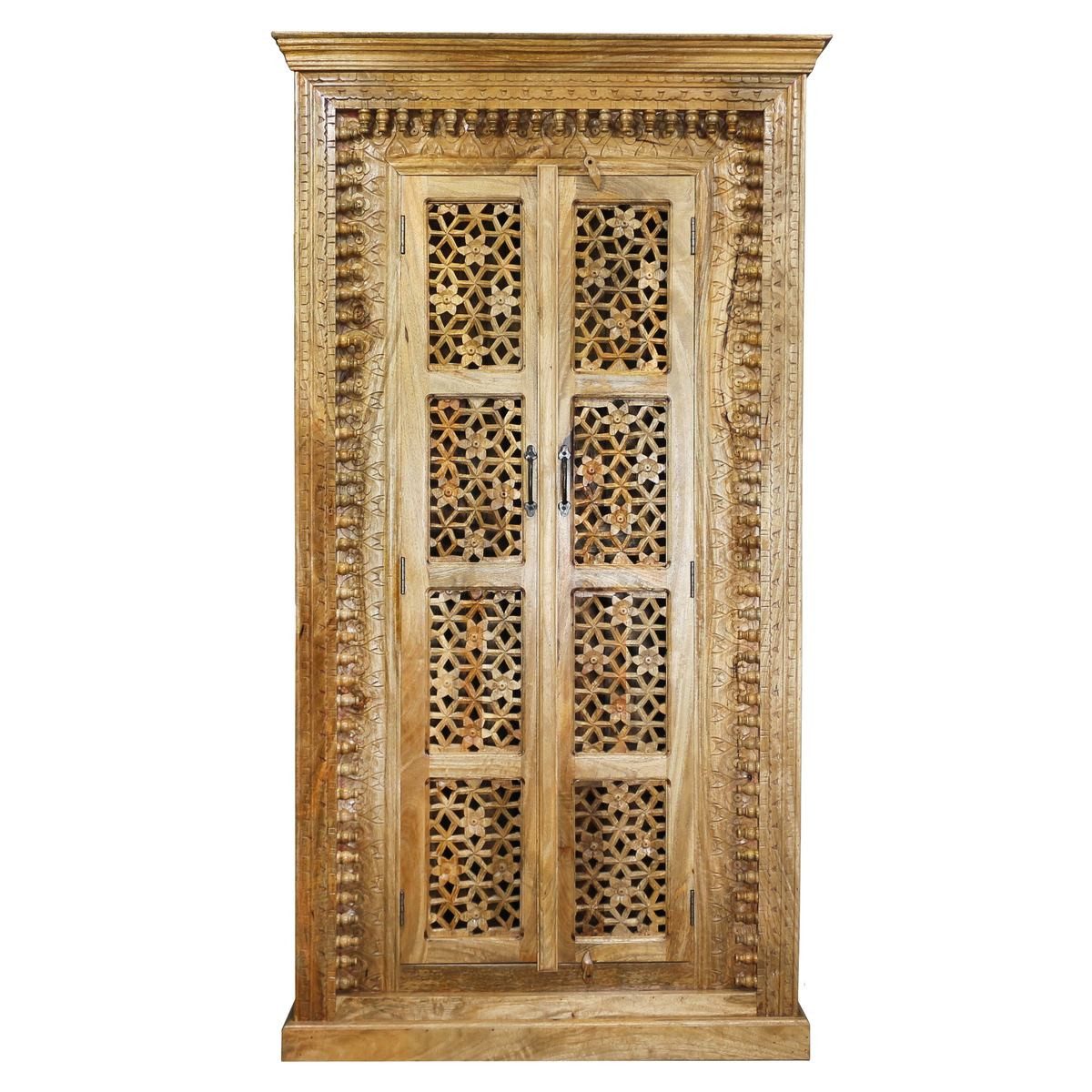 Oriental Galerie Mehrzweckschrank Holz Natur Schrank Amba Indien 190 cm Wohnzimmerschrank, Kleiderschrank, Flurschrank, Massivholzschrank