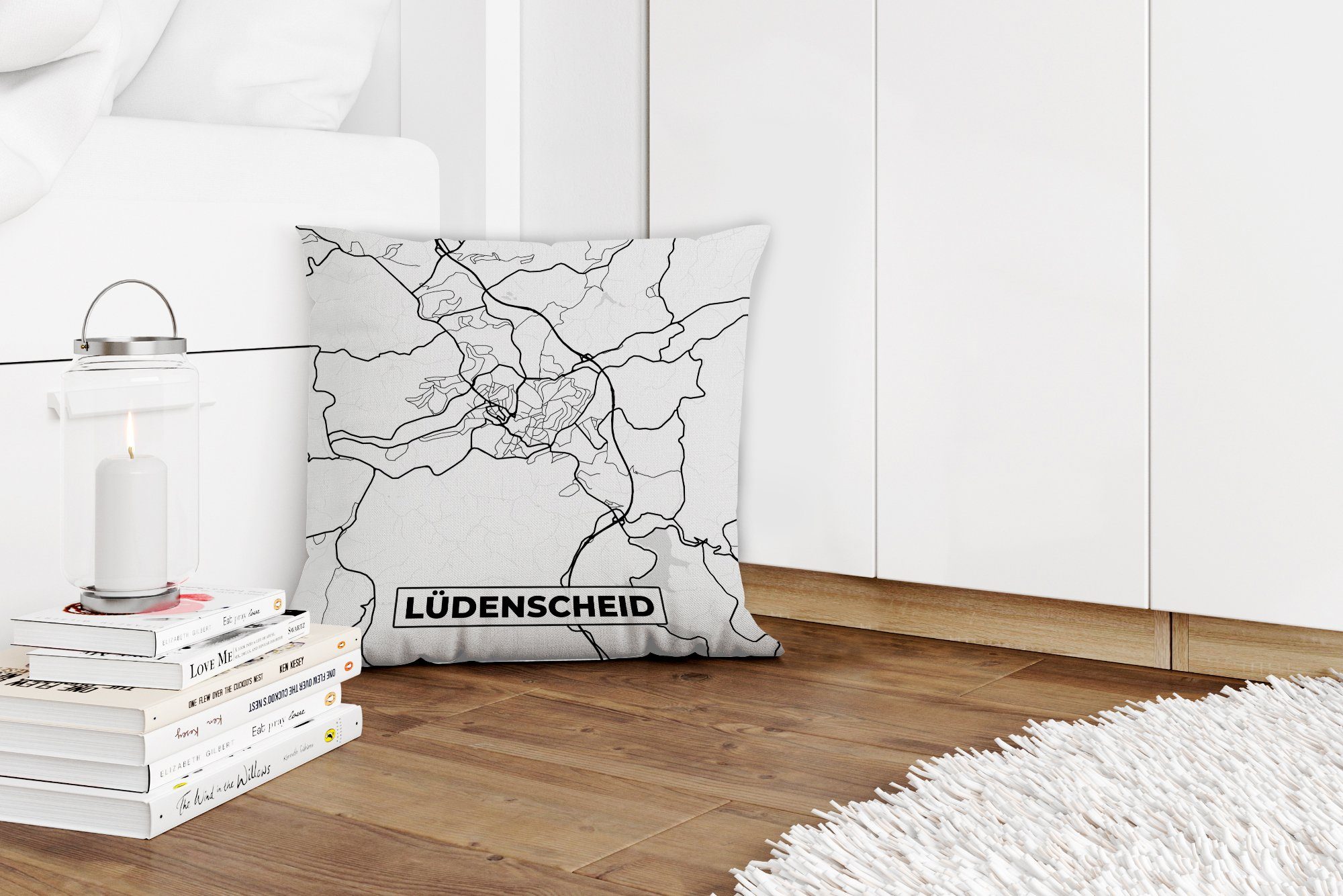 Füllung Dekokissen Schlafzimmer, Stadtplan, für Sofakissen Zierkissen Lüdenscheid Deko, - - Karte MuchoWow Wohzimmer, mit