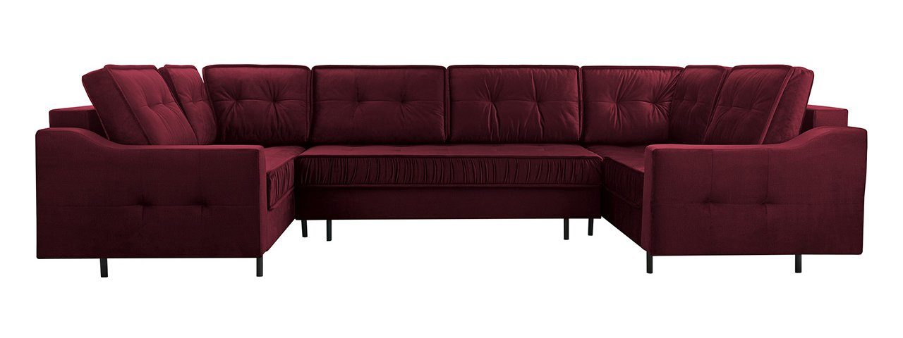 MKS Monolith Couch - Wohnlandschaft MÖBEL Schlaffunktion Rotwein U, Bettsofa U-Form Ecksofa - mit ABETO