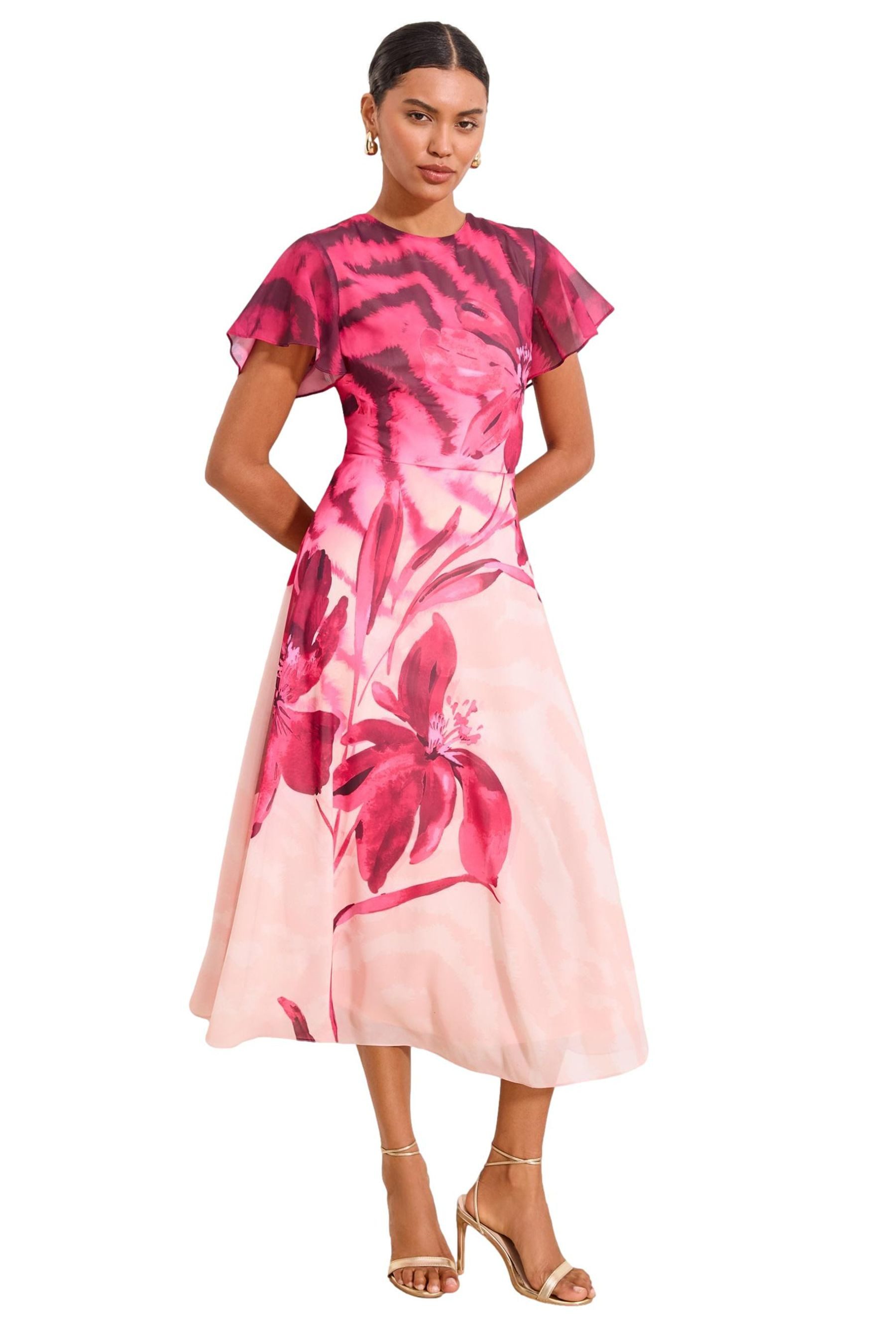 LIPSY Midikleid Lipsy Chiffon-Midikleid mit kurzen Ärmeln Animal (1-tlg)